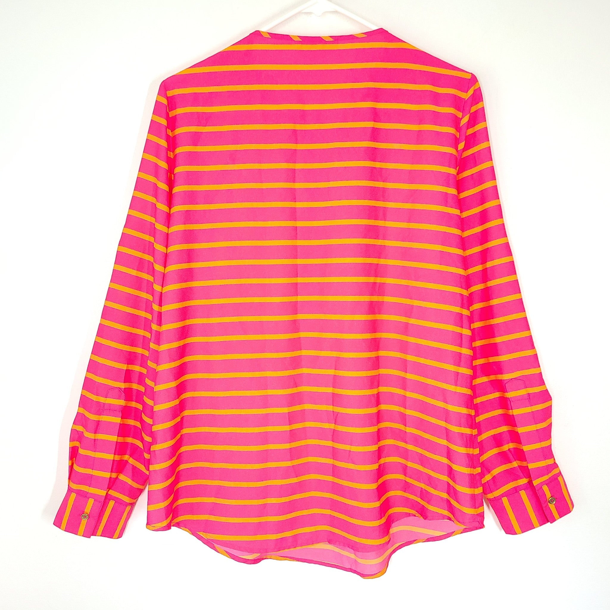 Calvin Klein Women's V-Neck Modern Essential Zip Front Roll Sleeve Shirt Pink M