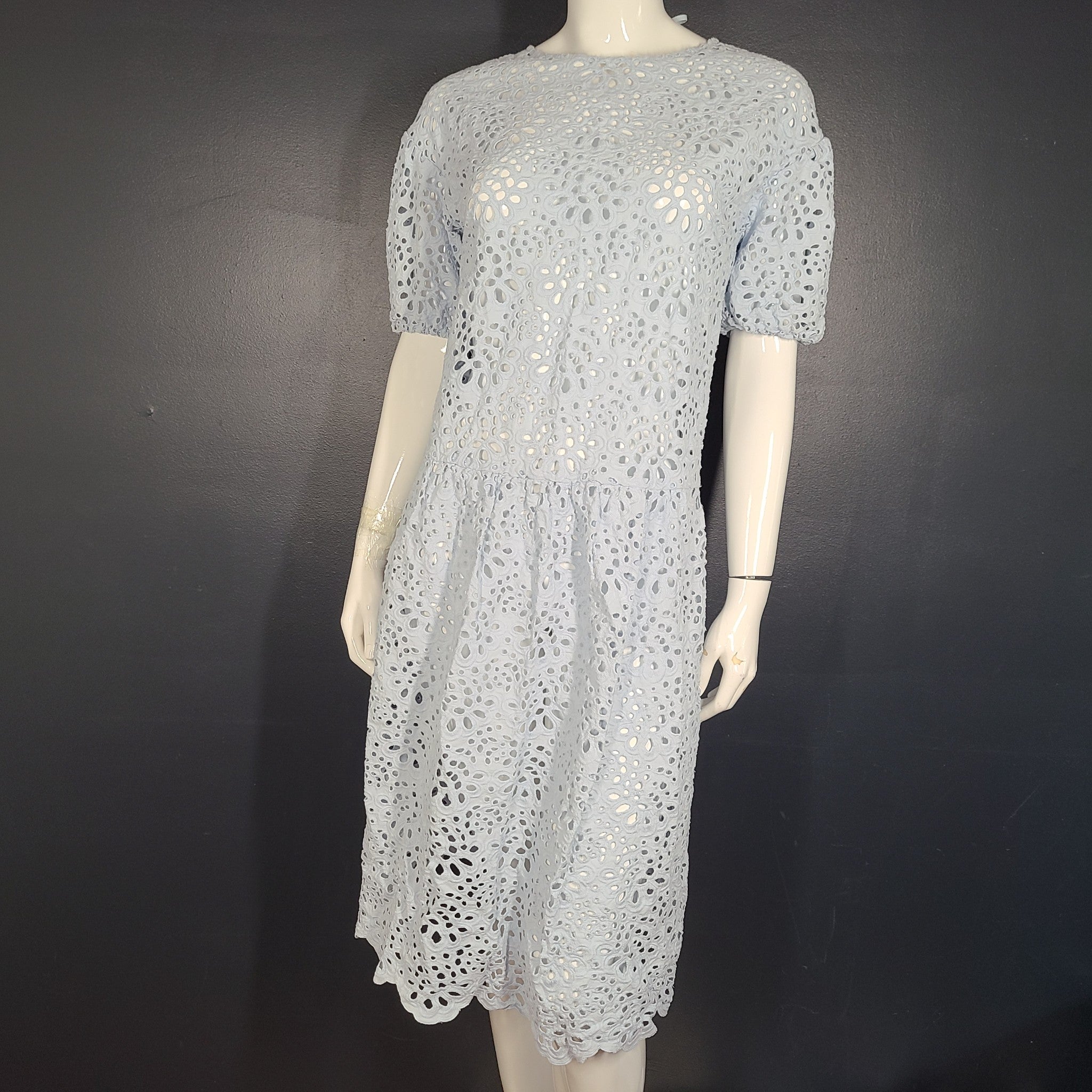 Maje Women's Belted Broderie Anglaise Cotton Midi Dress Light Blue Sz S (36)