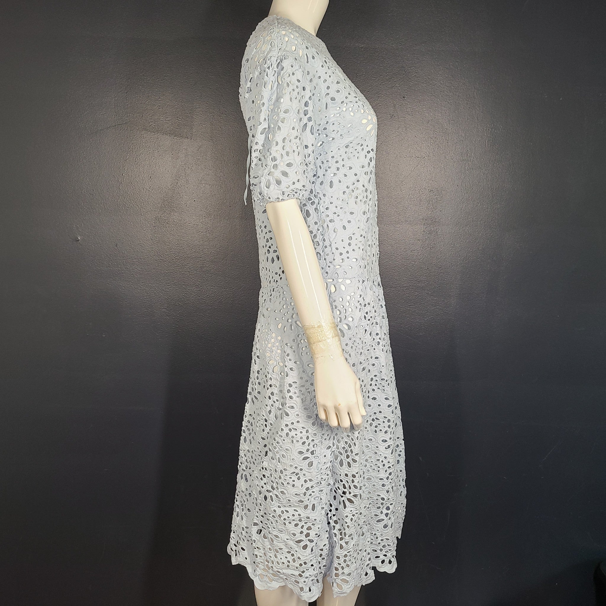 Maje Women's Belted Broderie Anglaise Cotton Midi Dress Light Blue Sz S (36)