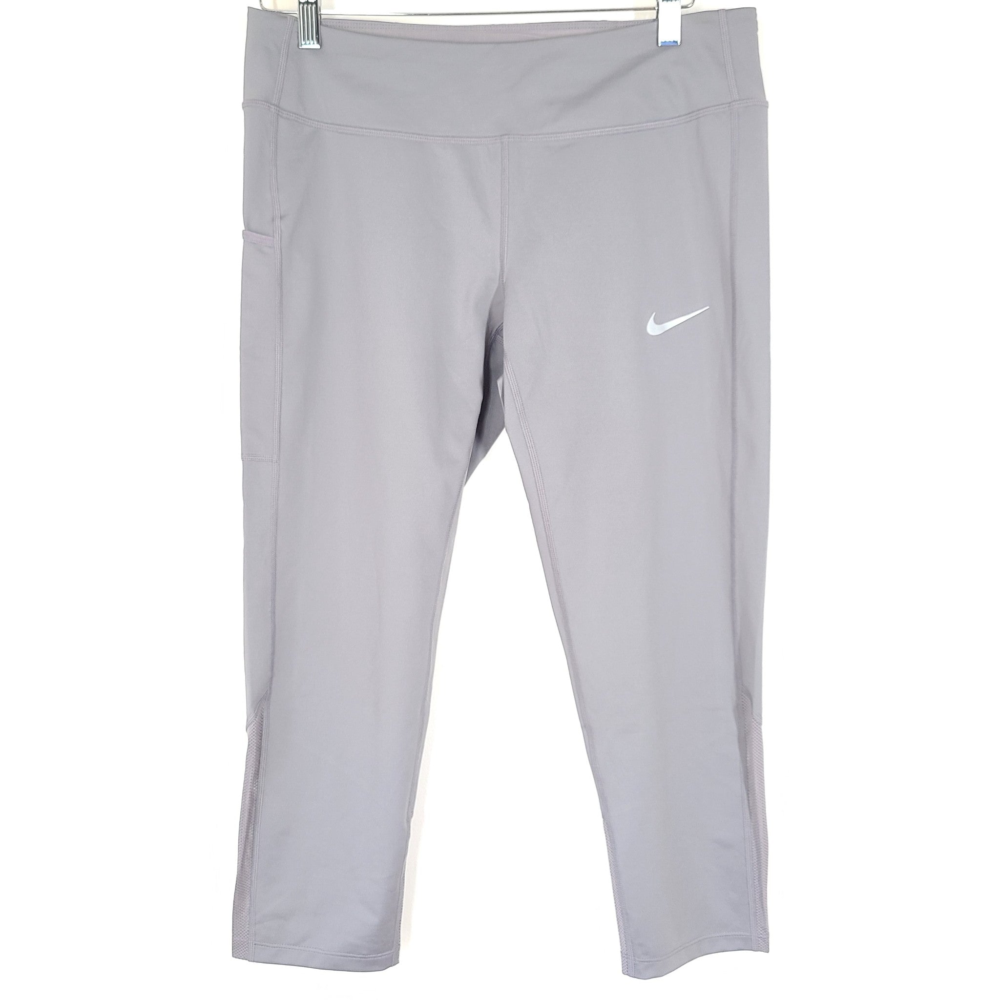 Nike Women's Power Dri-Fit Racer Running Crop Leggings CD8214 Gray Sz L