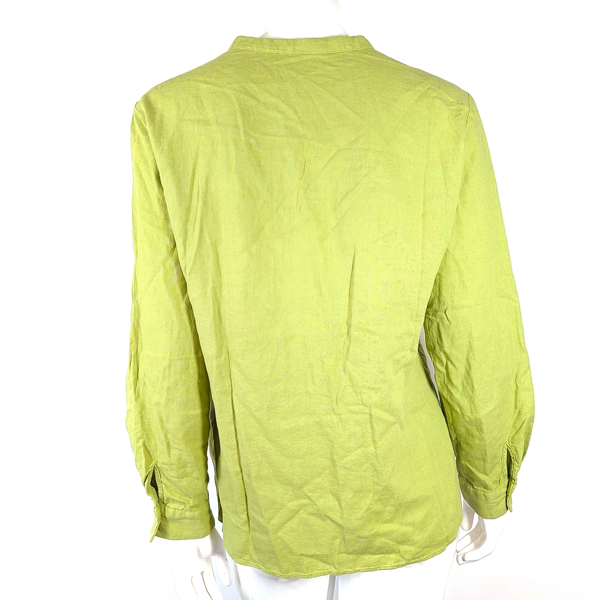 Zara Women's V-Neck Linen Blend Button Up Shirt Green Sz L NWT