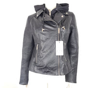 Danier Leather Imani Women's Biker Jacket Hood Black Size Sz L