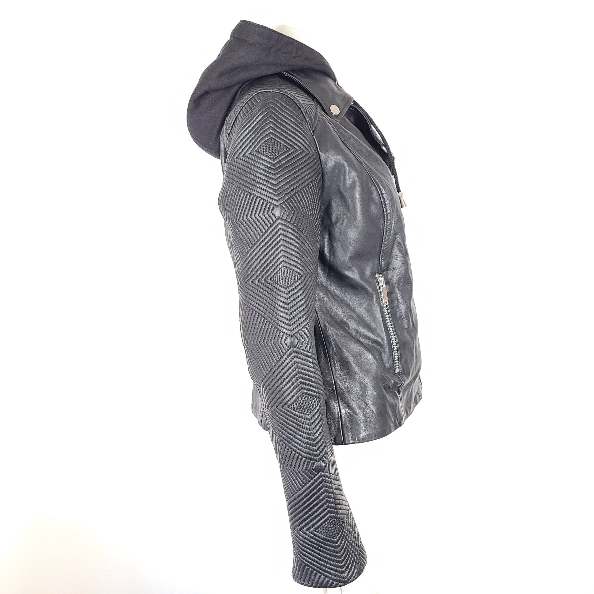 Danier Leather Imani Women's Biker Jacket Hood Black Size Sz L