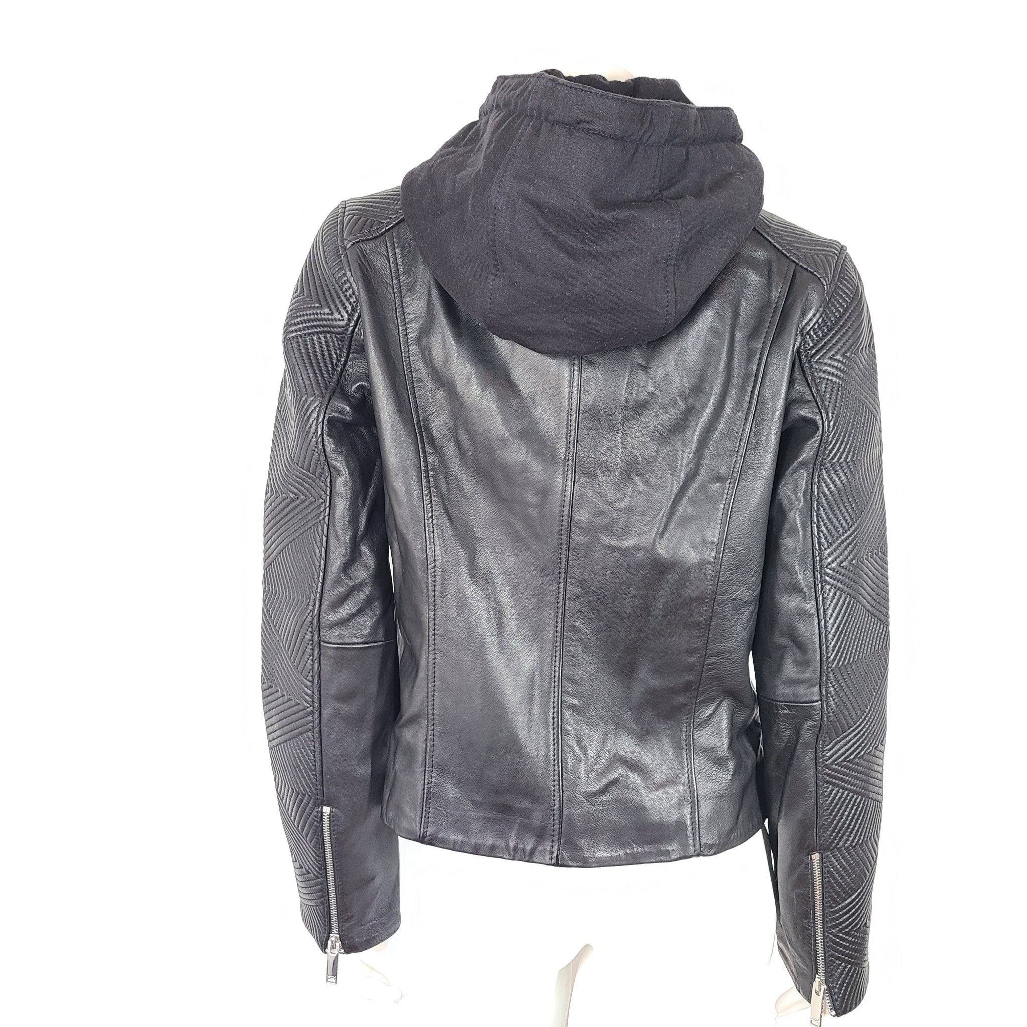 Danier Leather Imani Women's Biker Jacket Hood Black Size Sz L