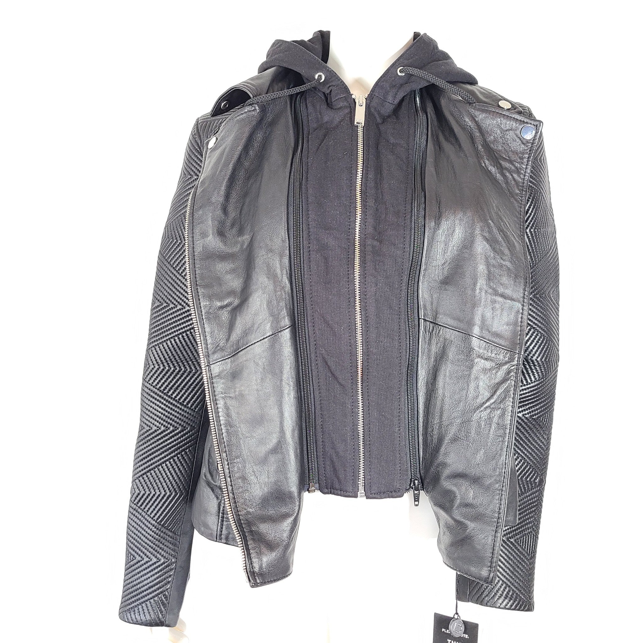 Danier Leather Imani Women's Biker Jacket Hood Black Size Sz L