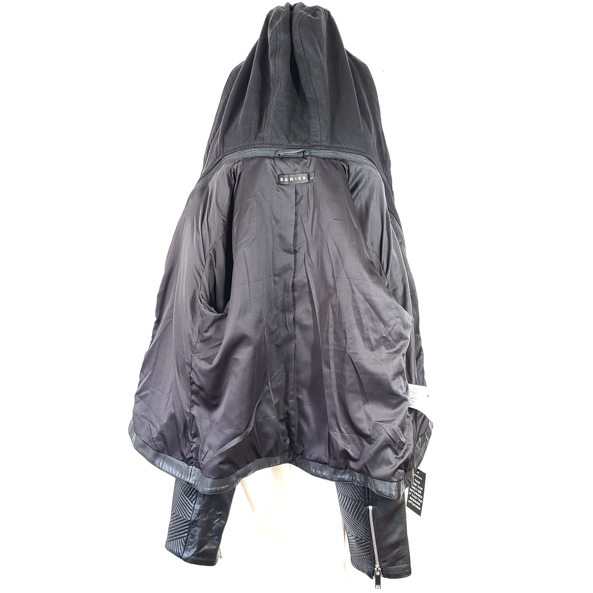 Danier Leather Imani Women's Biker Jacket Hood Black Size Sz L