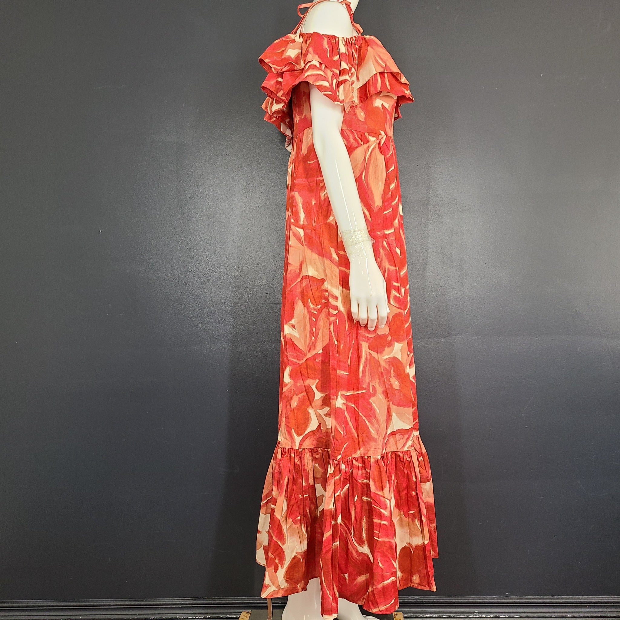 Zara Cotton Printed Midi Ruffle Dress Off Shoulder Flare 4786/253/330 Red M NWT