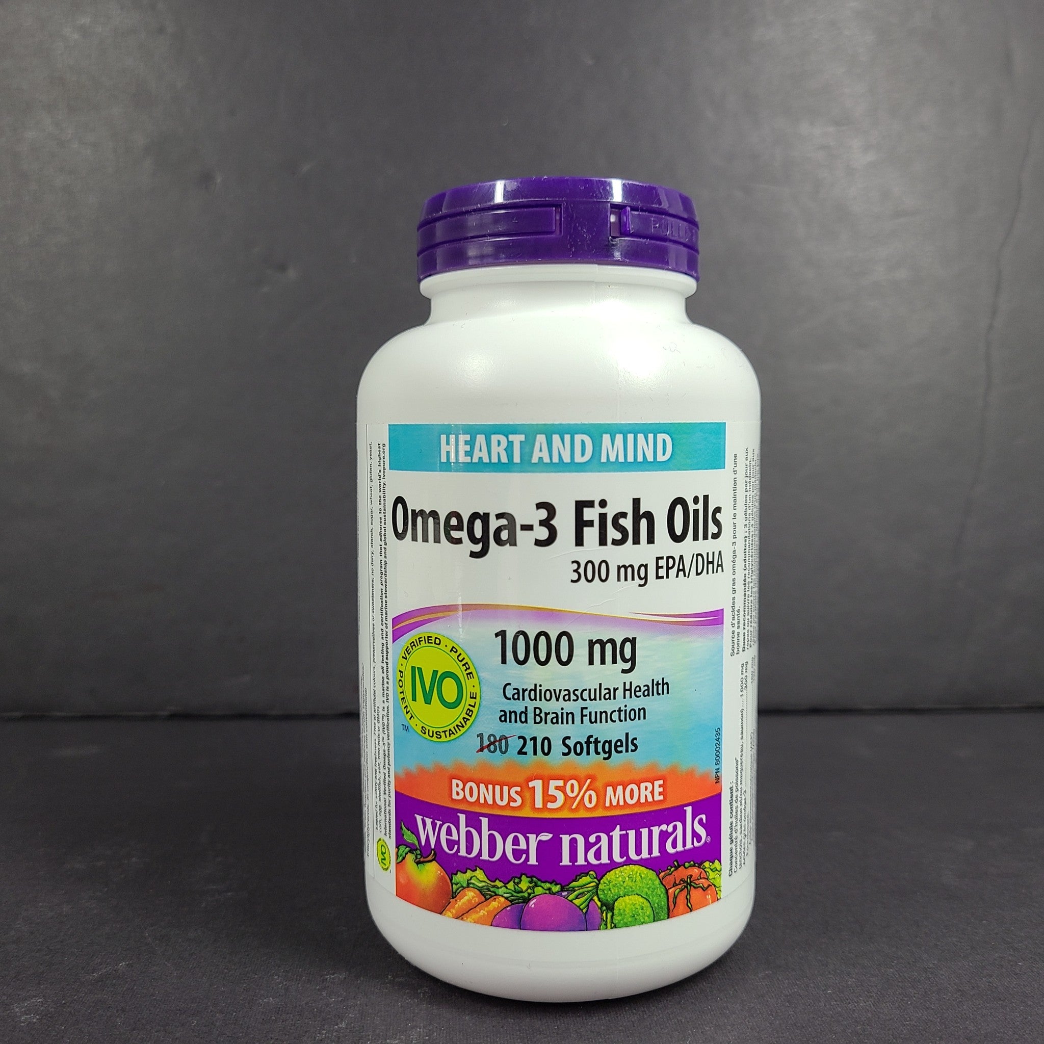 210 Ct Webber Naturals Omega-3 Fish Oils 1000mg 300 EPA/DHA Heart & Mind 03/27