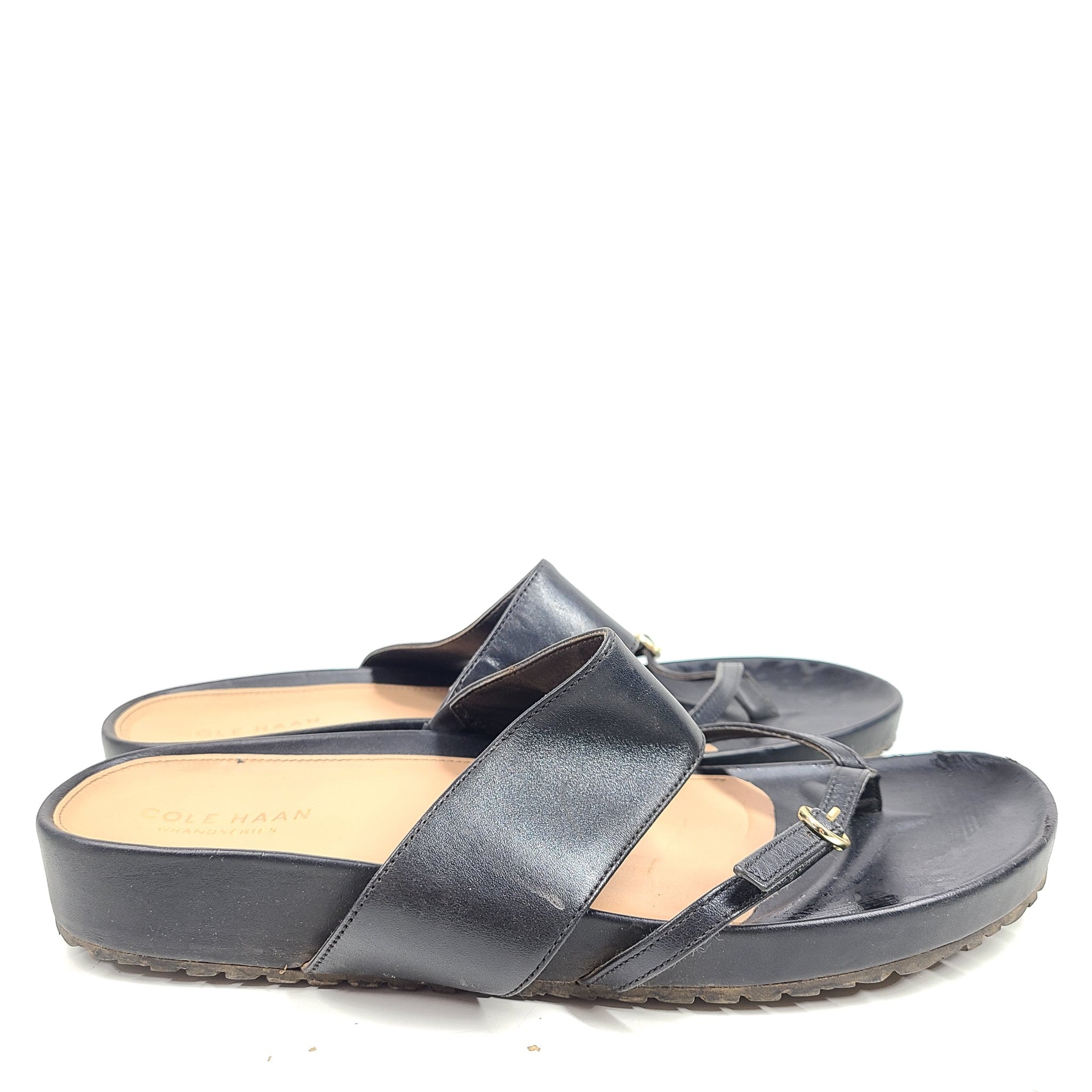 Cole Haan Women's Milani Thong Sandal Leather Thong Strap Sandals Black Sz 9.5