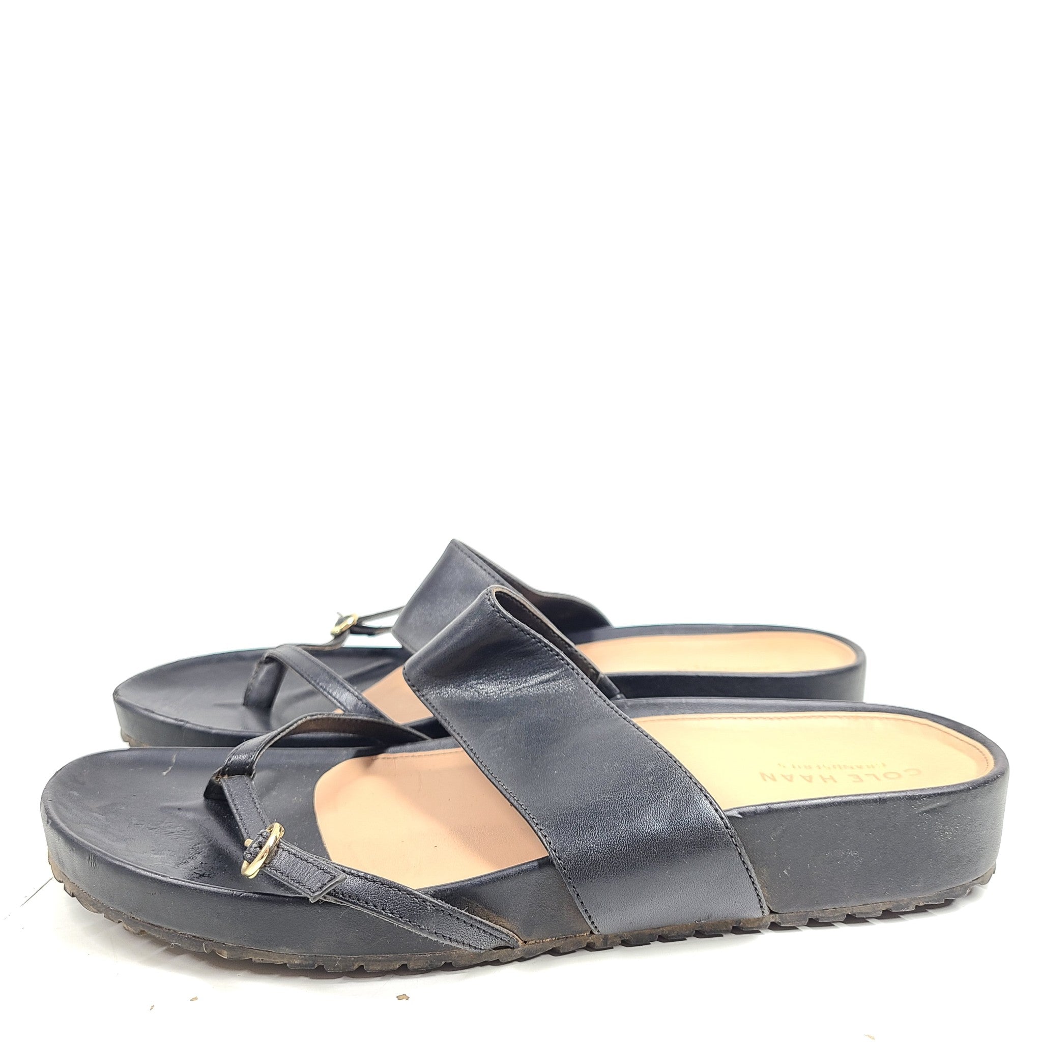 Cole Haan Women's Milani Thong Sandal Leather Thong Strap Sandals Black Sz 9.5