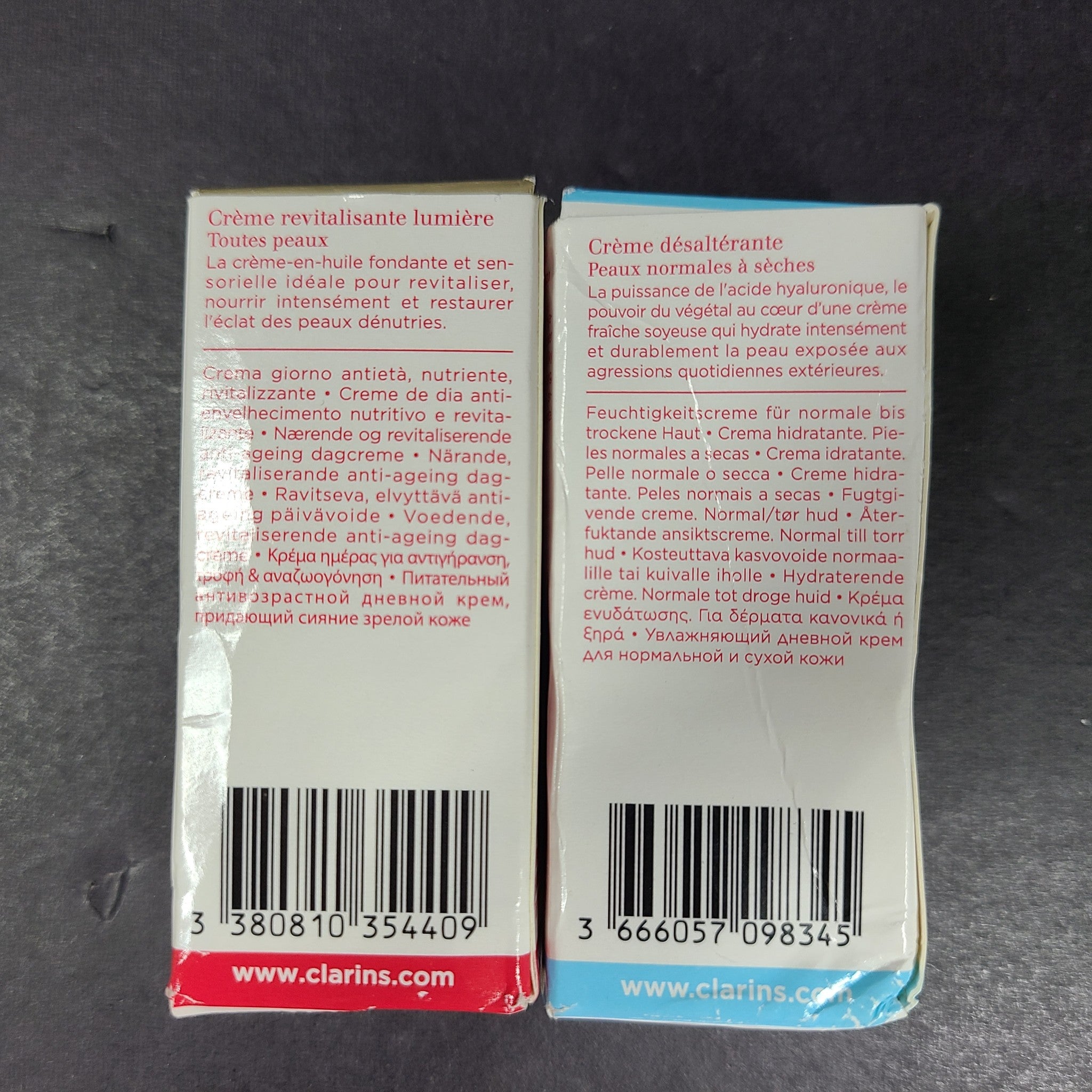 2 x 0.1oz Samples Clarins Hydra Essentiel & Nutri Lumiere Creams