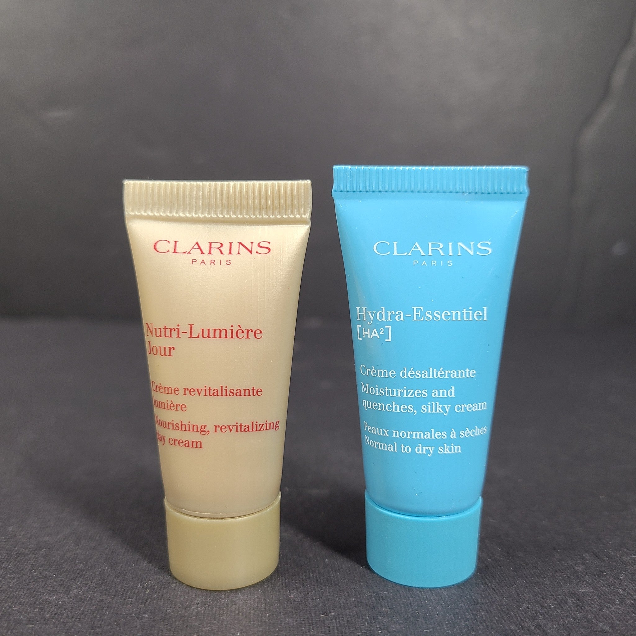2 x 0.1oz Samples Clarins Hydra Essentiel & Nutri Lumiere Creams