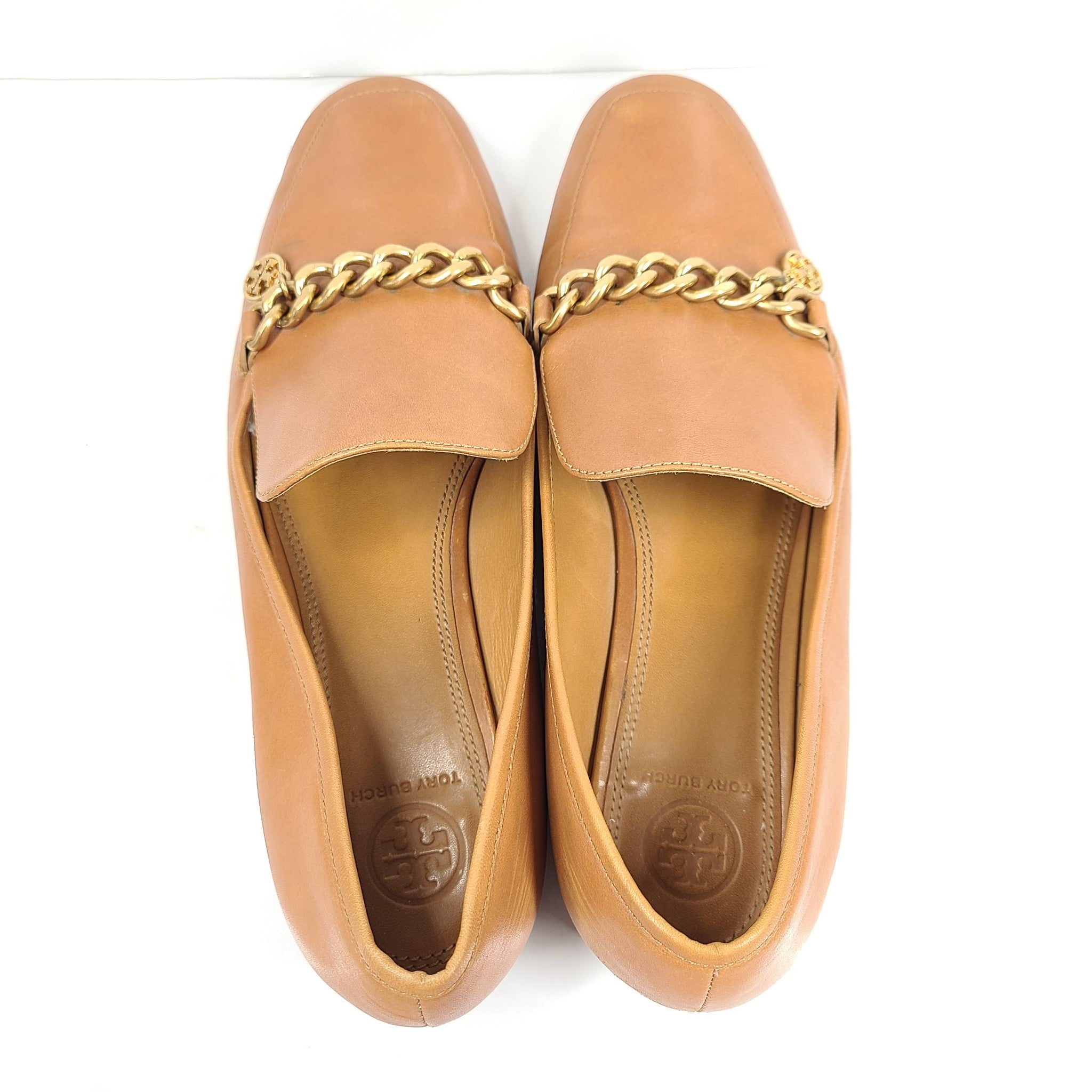 Tory Burch Women's Benton Loafers Charm Leather Tan Brown Shoes 75957 8M