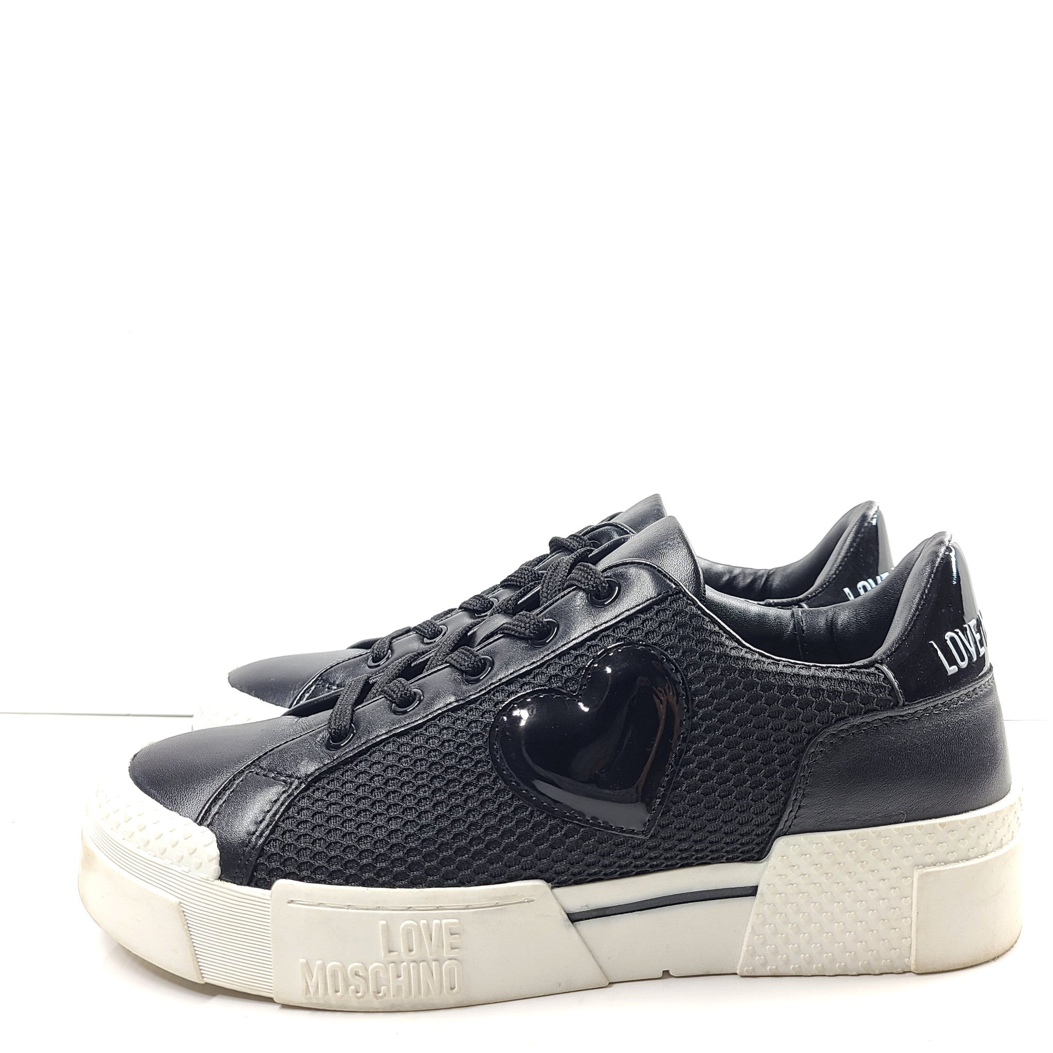 Love Moschino Women's Low Top Sneakers Calfskin Leather Black Sz US 9