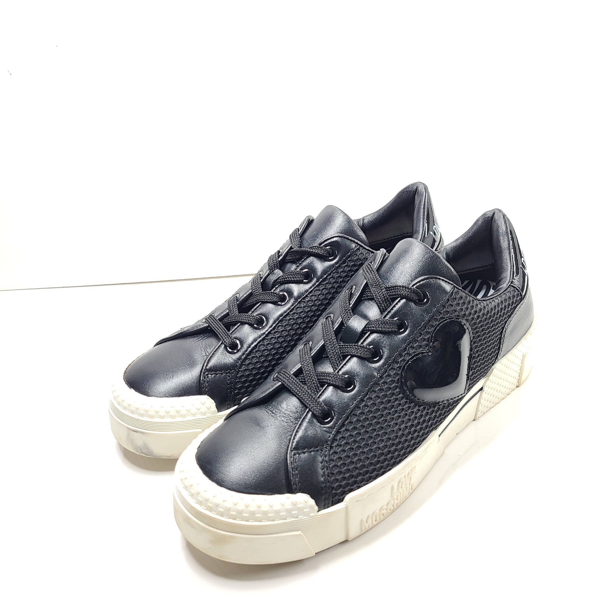 Love Moschino Women's Low Top Sneakers Calfskin Leather Black Sz US 9