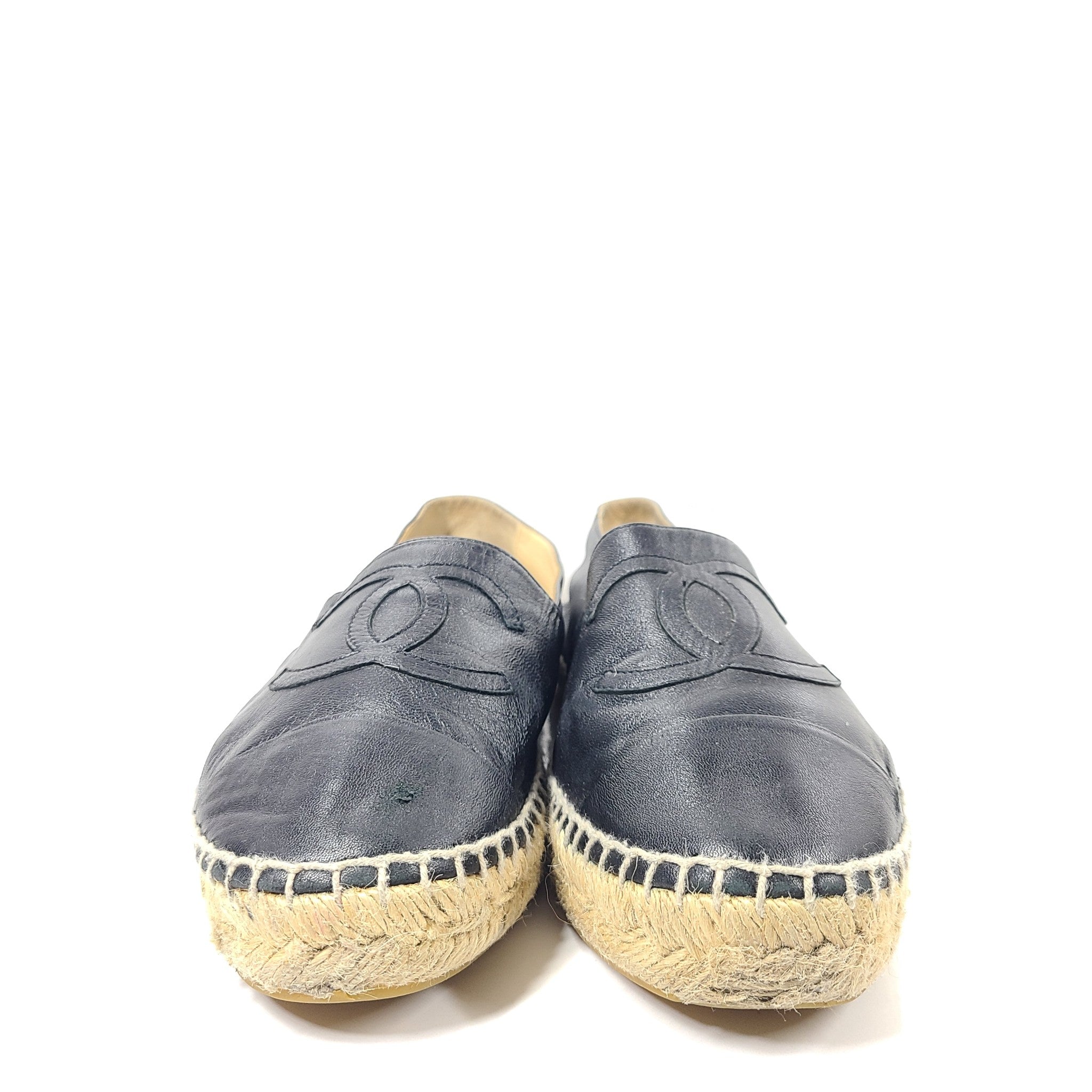 Chanel Espadrilles Lambskin Leather CC Cap Toe Shoes G29762 Black 38 NO INSOLES