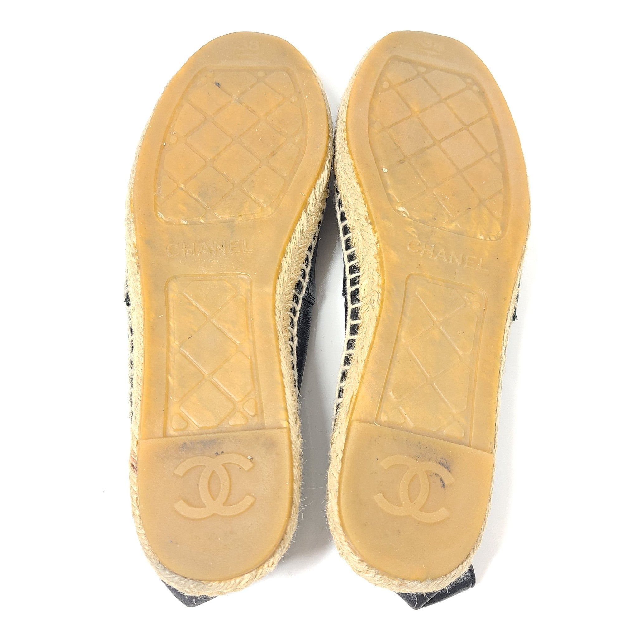 Chanel Espadrilles Lambskin Leather CC Cap Toe Shoes G29762 Black 38 NO INSOLES