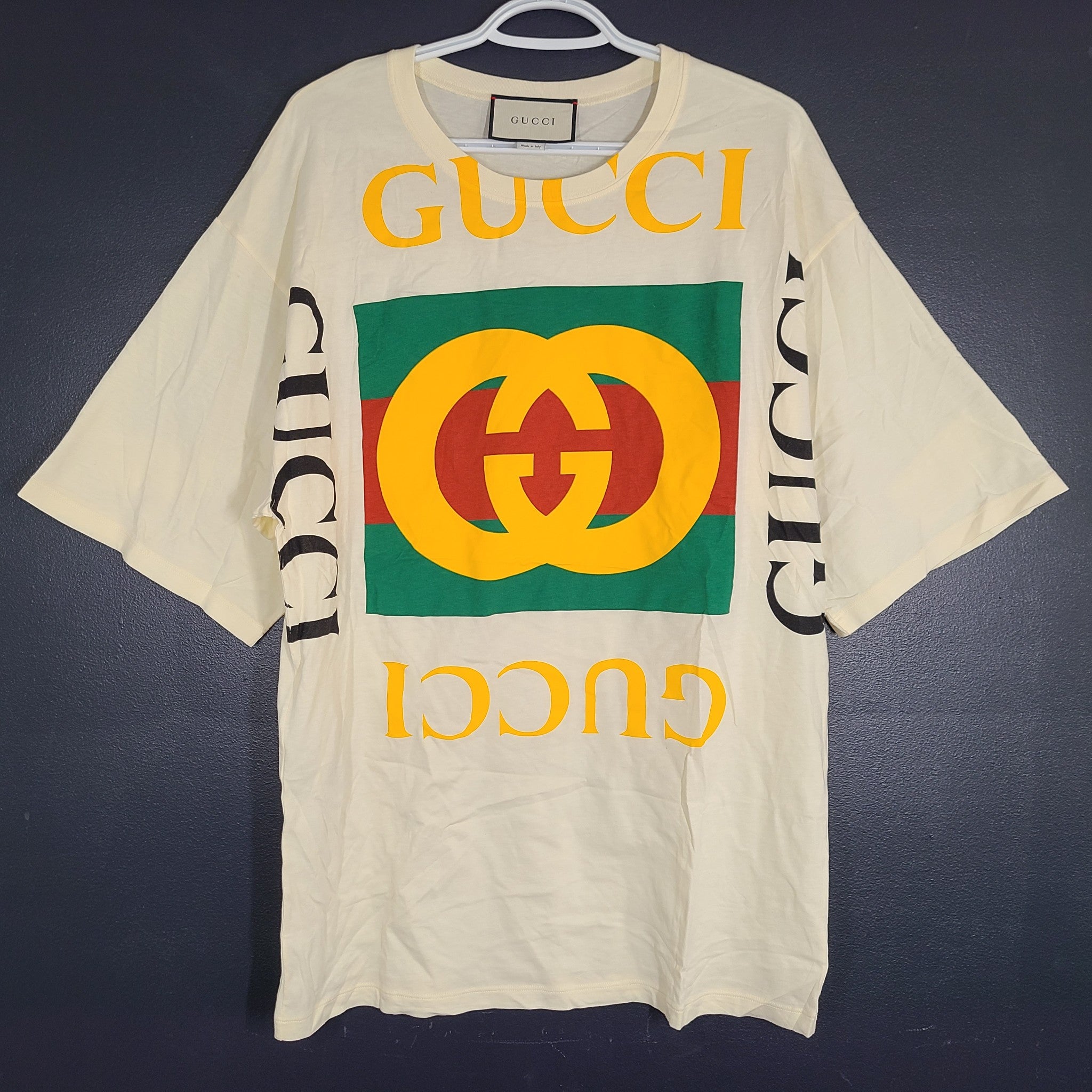 Gucci Retro Logo Oversized T-Shirt 539080 Cotton Off White/Multicolor 2XS NEW