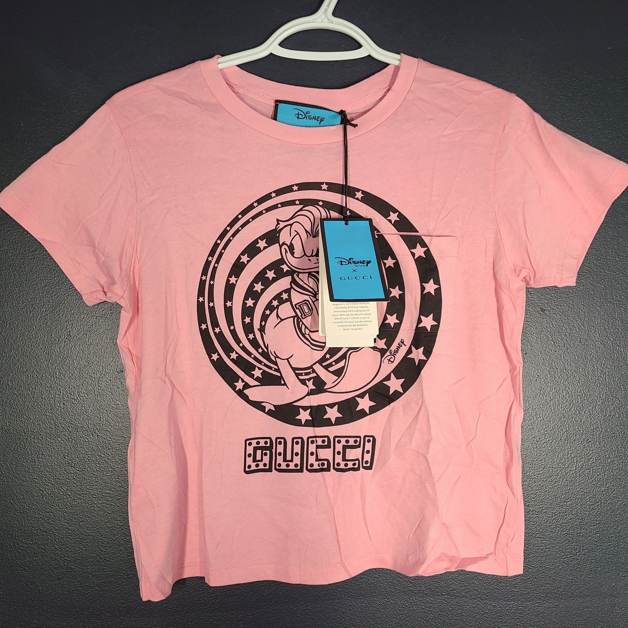 Disney x Gucci Women's Donald Duck Shirt Short Sleeve Cotton 644674 Pink XS NWT