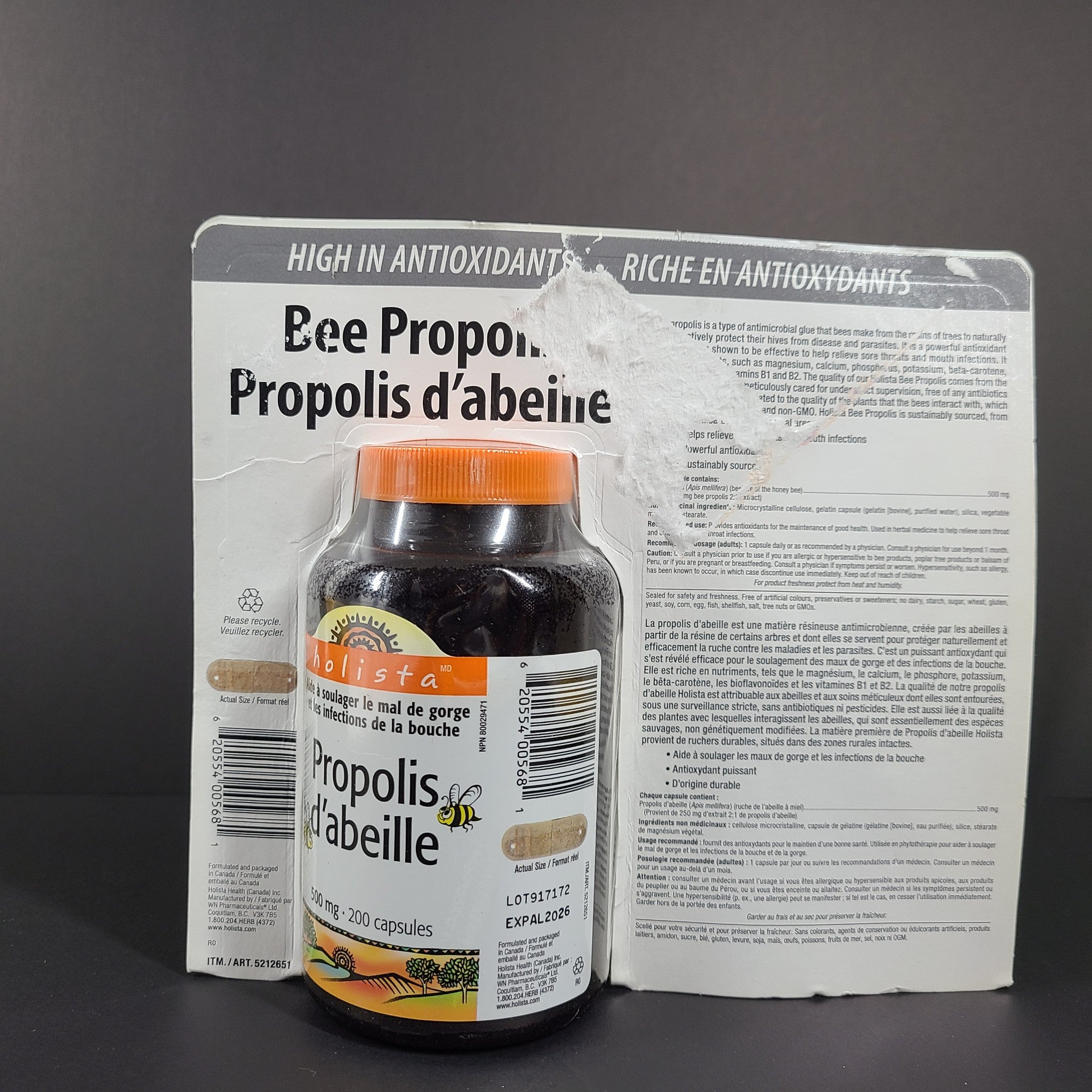 200 Ct Holista Bee Propolis 500mg Capsules Sore Throat Infection 04/26