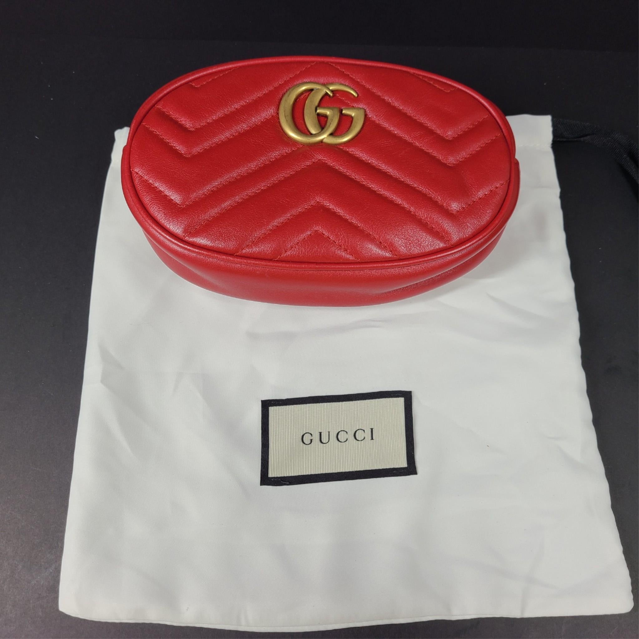 Gucci GG Marmont Belt Bag 476434 Shoulder Strap Calf Leather Red