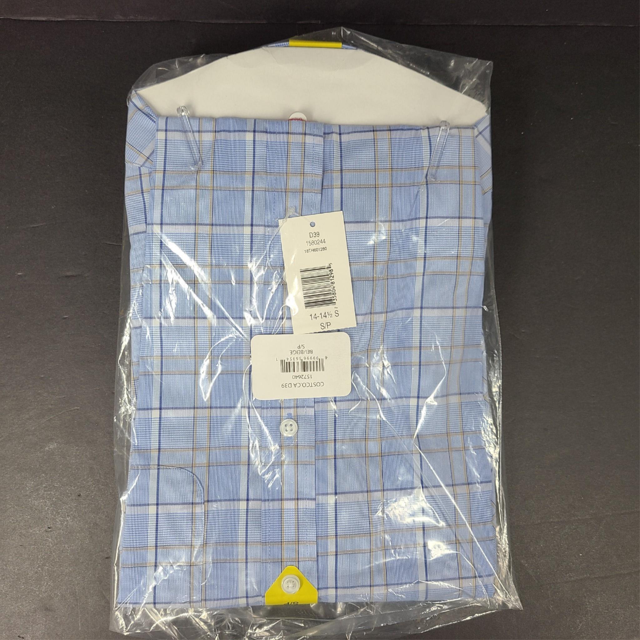 Tommy Hilfiger Men’s All-Season Stretch Dress Shirt Check Blue Sz S (14/14.5)