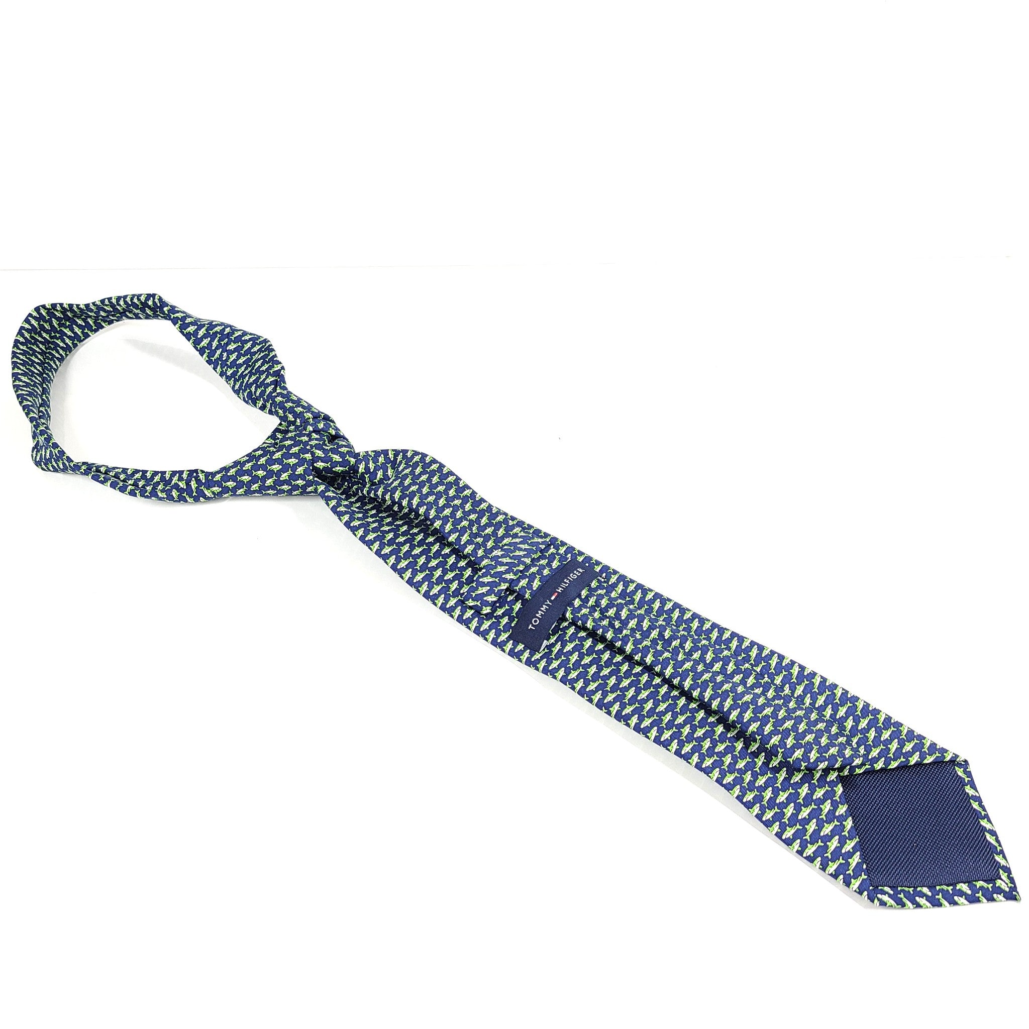 Tommy Hilfiger Men's Shoreham Classic Shark Print 100% Silk Tie Navy Blue