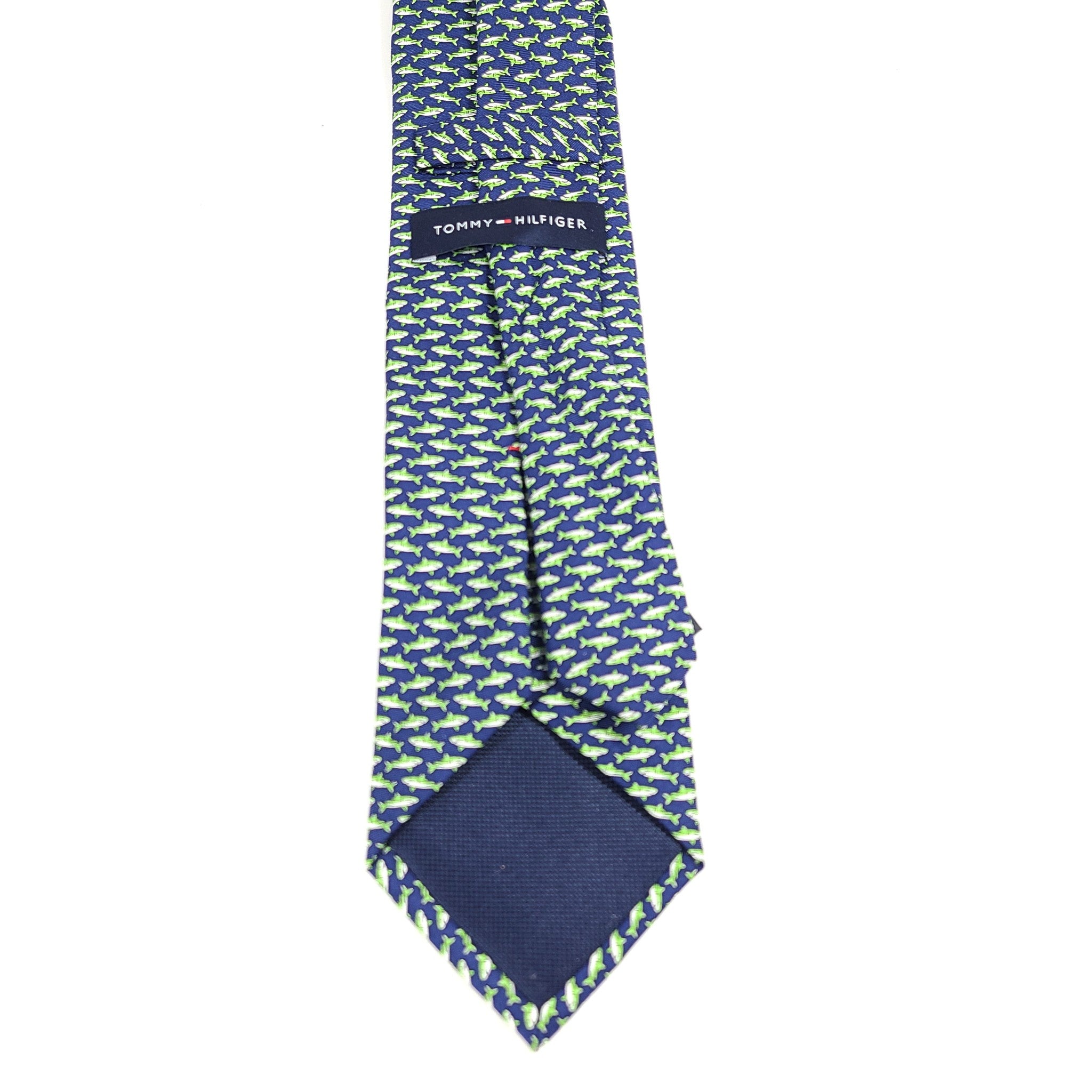 Tommy Hilfiger Men's Shoreham Classic Shark Print 100% Silk Tie Navy Blue