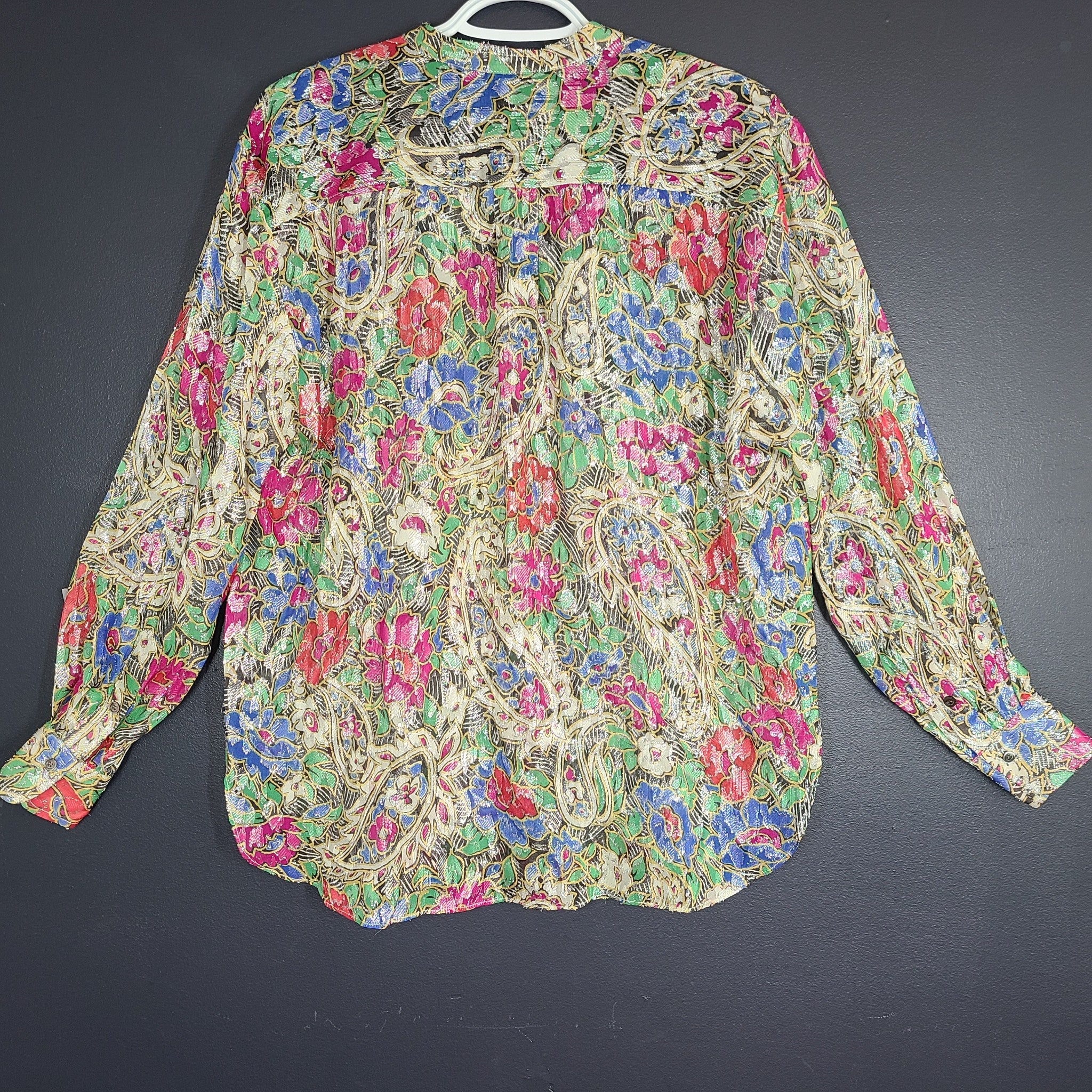 Isabel Marant Daws Top Blouse Sheer Silk Chiffon Metallic Thread Floral Sz 2