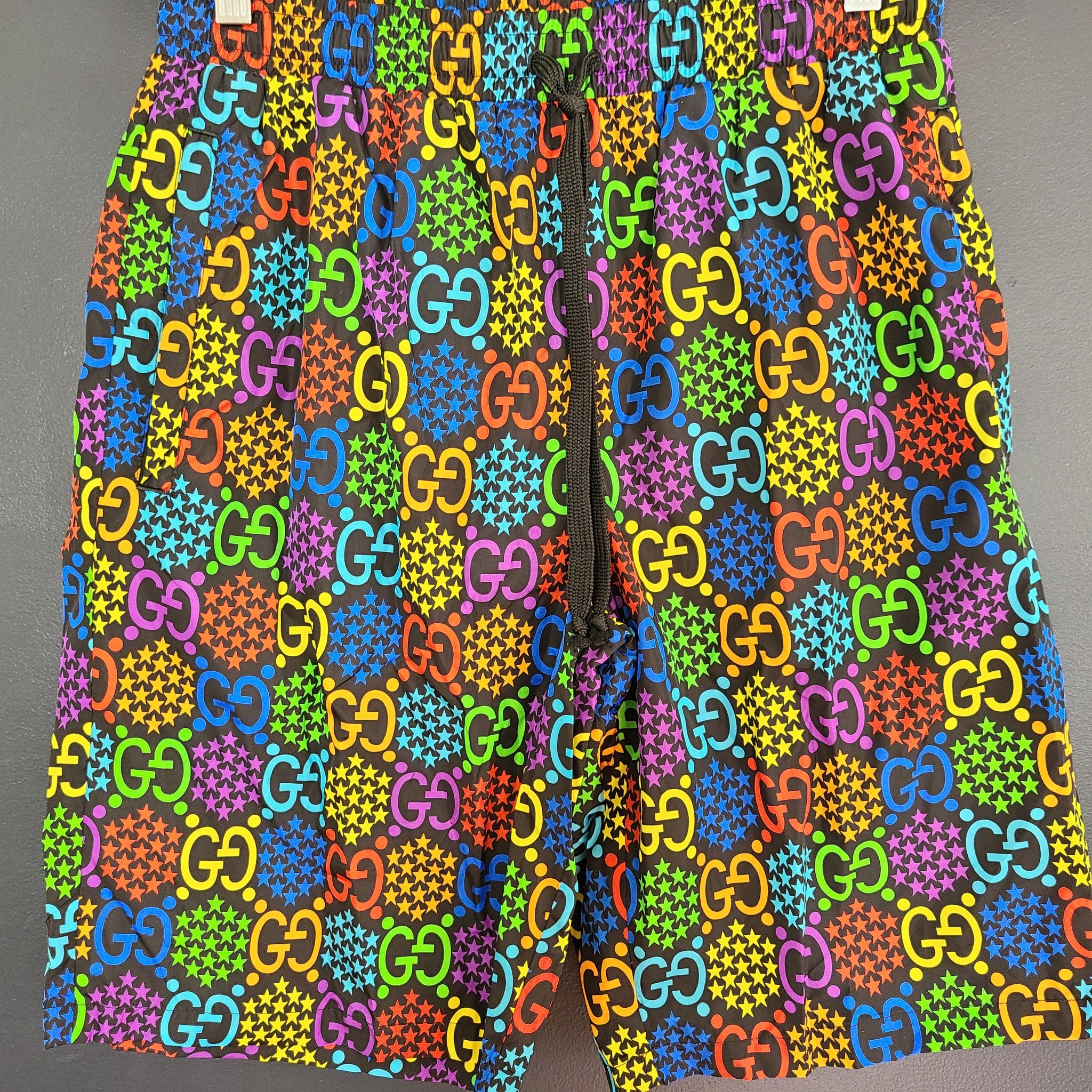 Gucci GG Men's Psychedelic Swim Trunks Monogram 610764 Black Multicolor 46 (S)