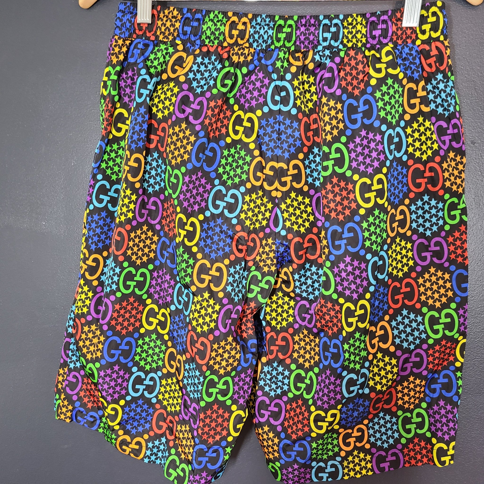 Gucci GG Men's Psychedelic Swim Trunks Monogram 610764 Black Multicolor 46 (S)