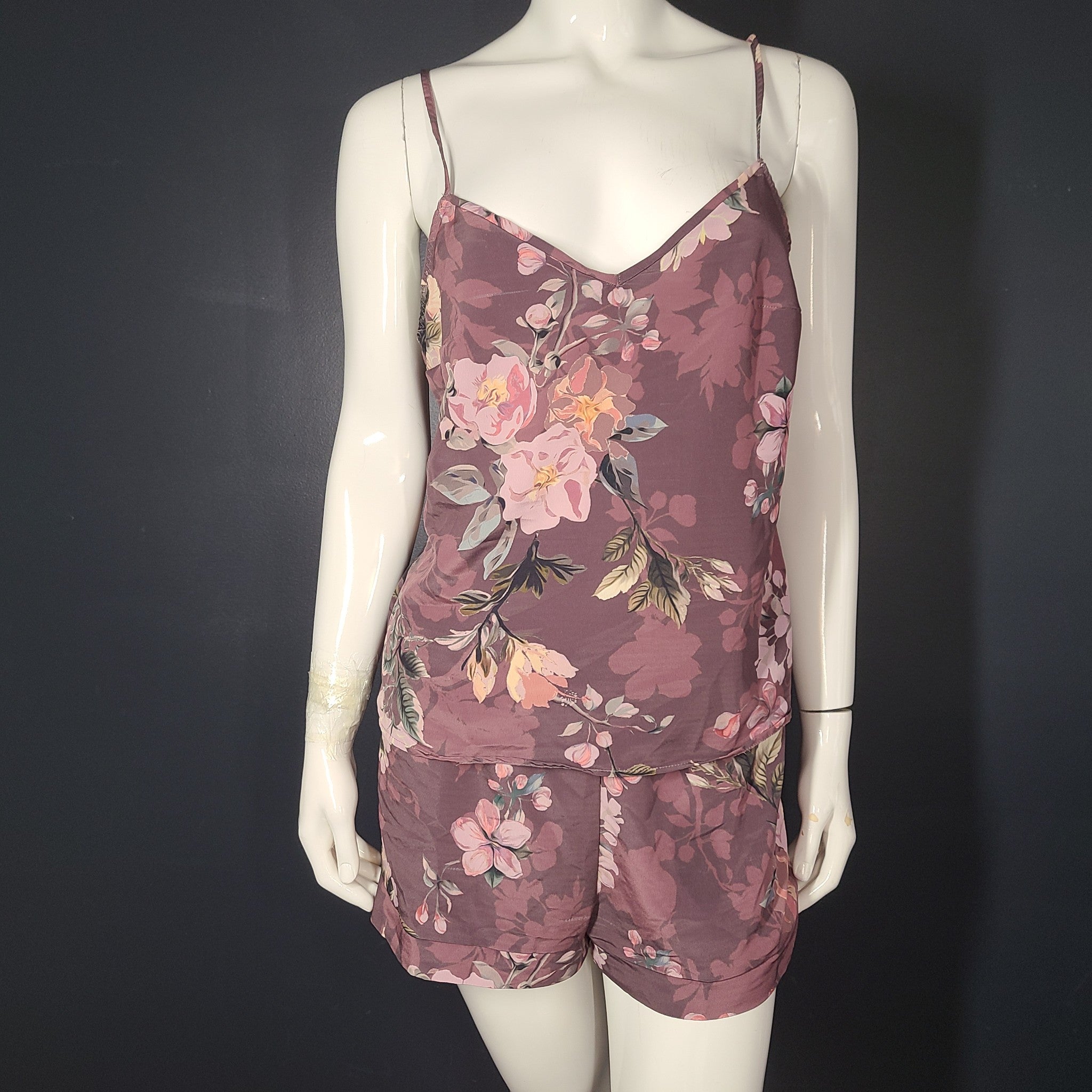 Maison Lejaby Nufit Garden Printed Camisole + Shorty Set Floral Purple Sz S