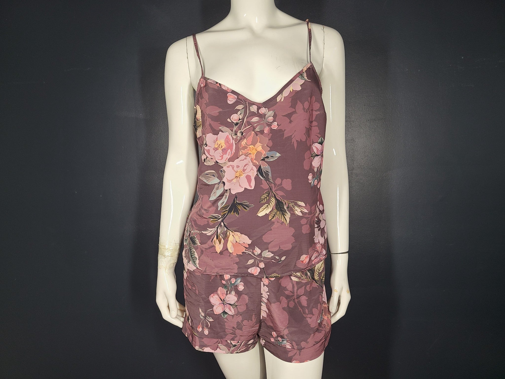 Maison Lejaby Nufit Garden Printed Camisole + Shorty Set Floral Purple Sz S