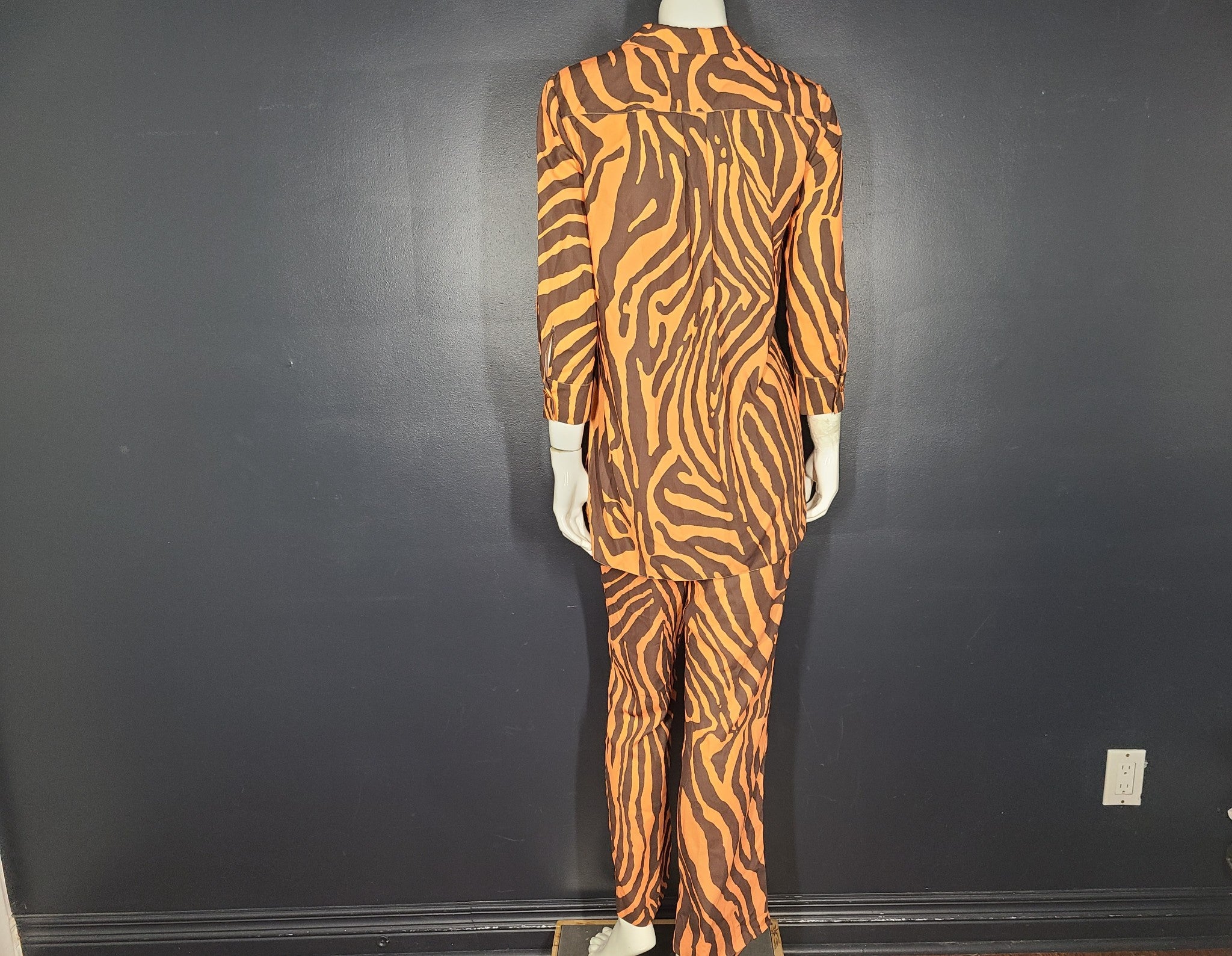 Georges Rech 2 Pc Set Camellia Zebra Print Shirt + Pants Orange Brown Sz 6/8