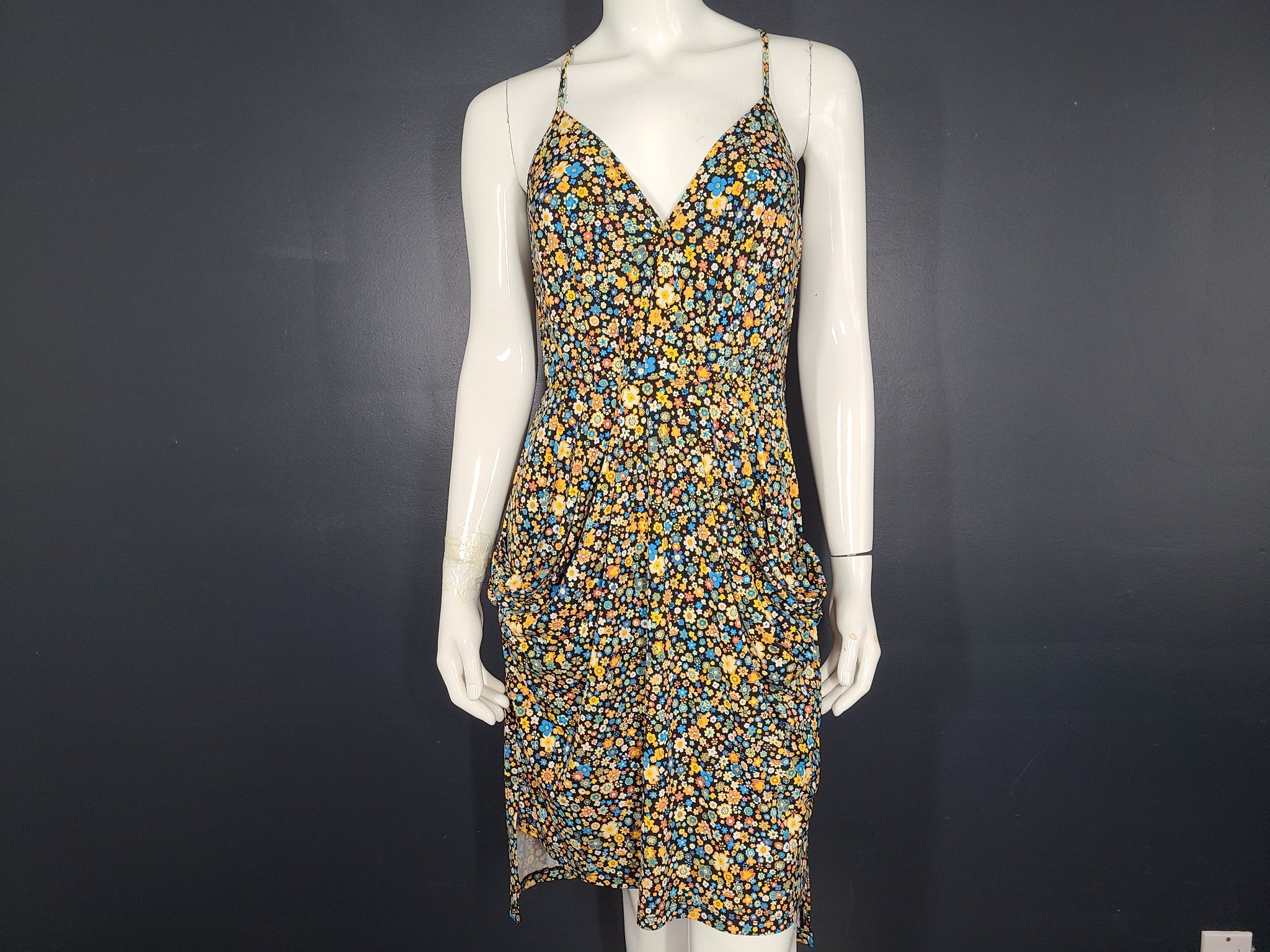 BCBGeneration Women's Spring Floral Drape Dress Midi Front Pockets Multicolor S