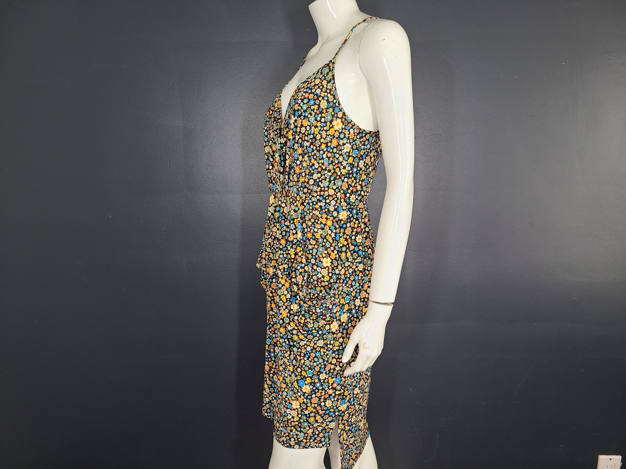 BCBGeneration Women's Spring Floral Drape Dress Midi Front Pockets Multicolor S