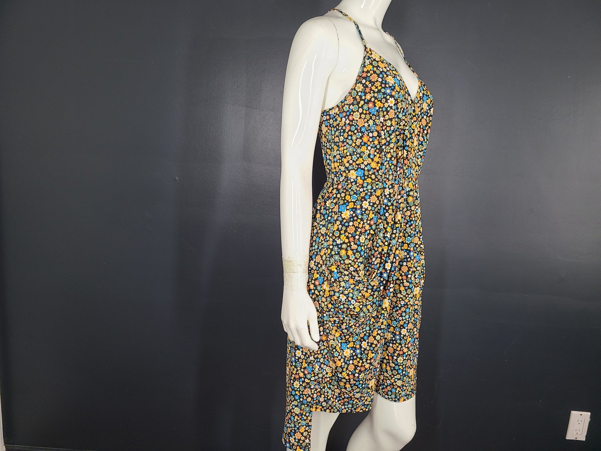 BCBGeneration Women's Spring Floral Drape Dress Midi Front Pockets Multicolor S