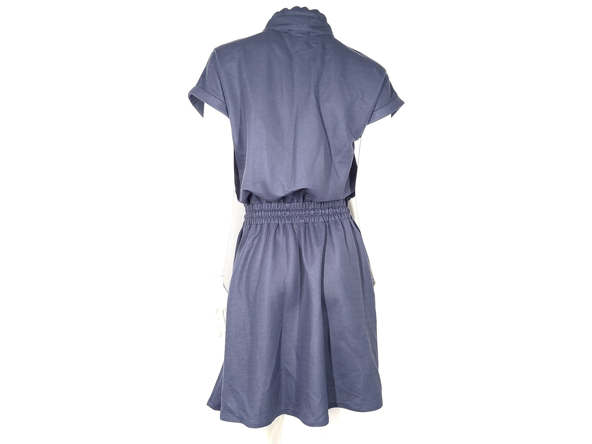 Emporio Armani Dress Drawstring Waist Quarter Zip Short Sleeve Blue Purple Sz S