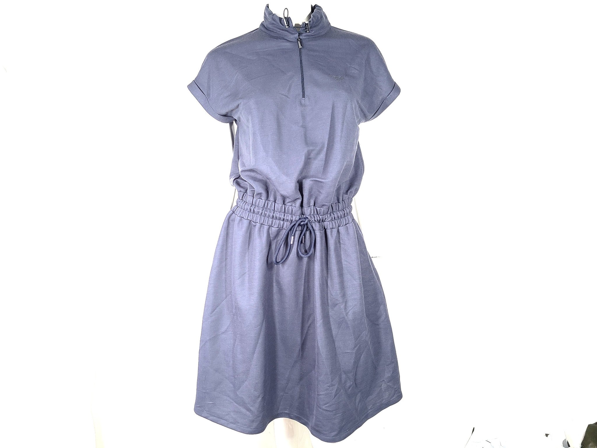 Emporio Armani Dress Drawstring Waist Quarter Zip Short Sleeve Blue Purple Sz S