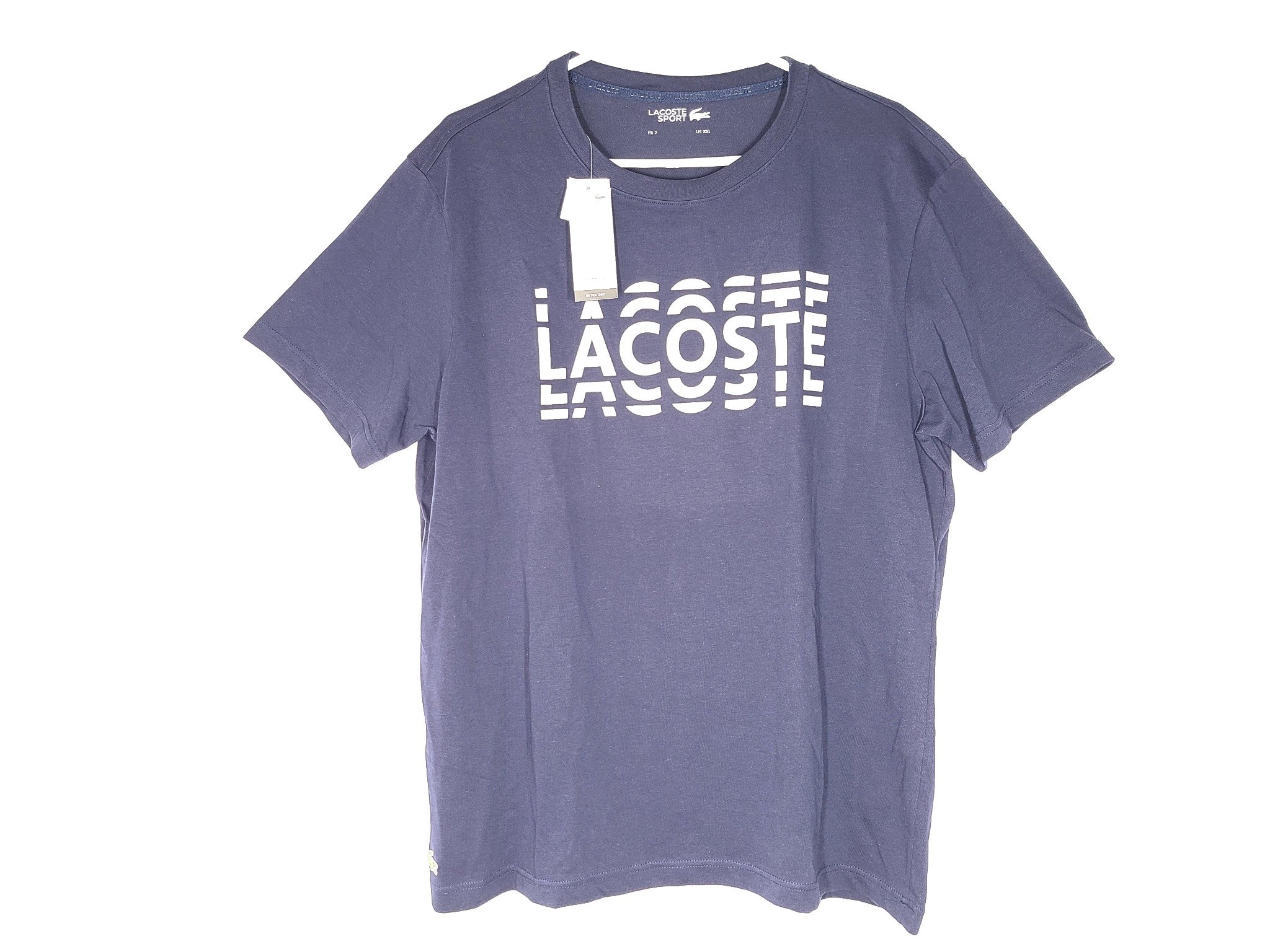 Lacoste Sport Printed Breathable T-Shirt TH4804 Crew Neck Navy Blue Sz XXL