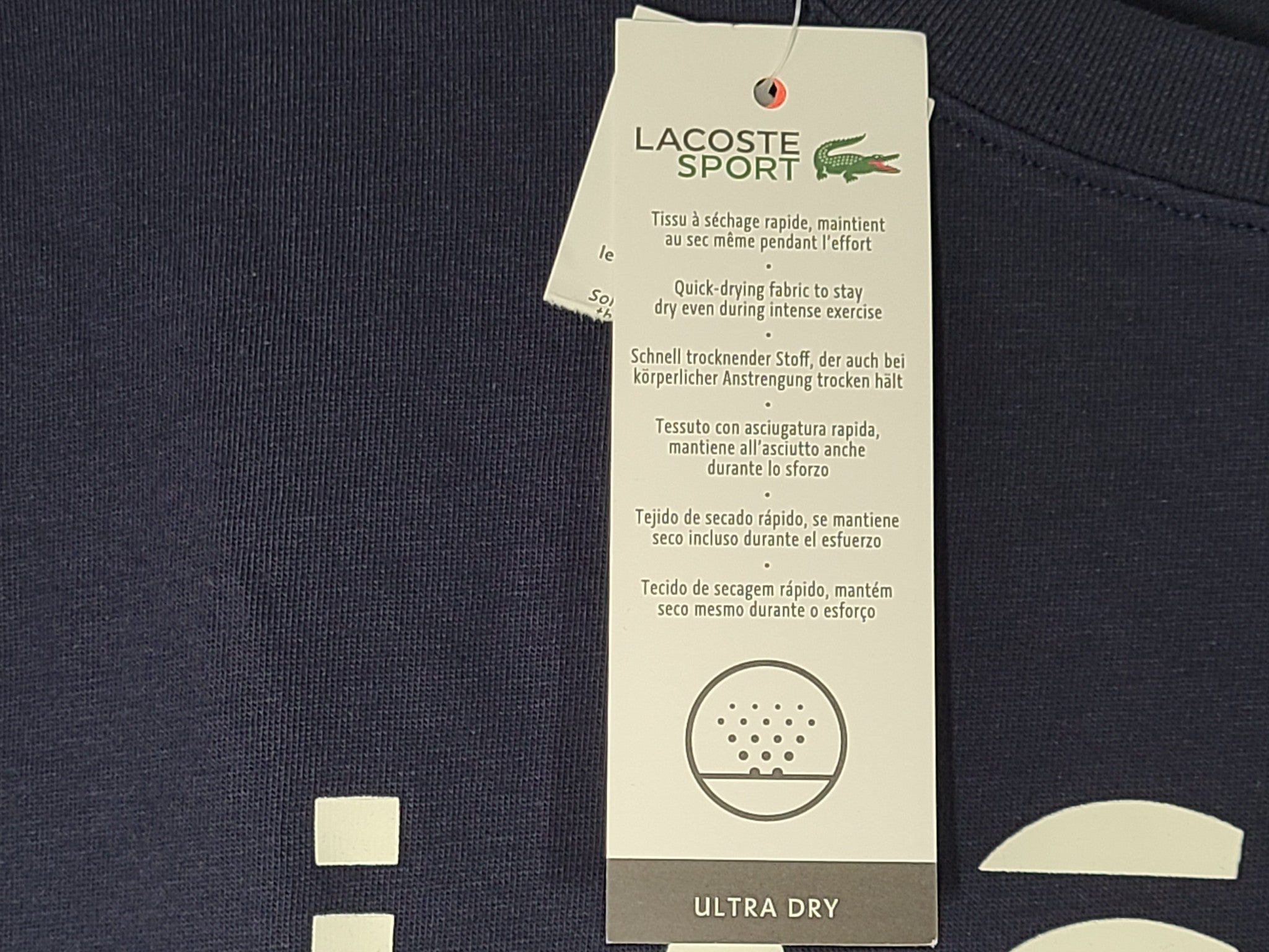Lacoste Sport Printed Breathable T-Shirt TH4804 Crew Neck Navy Blue Sz XXL