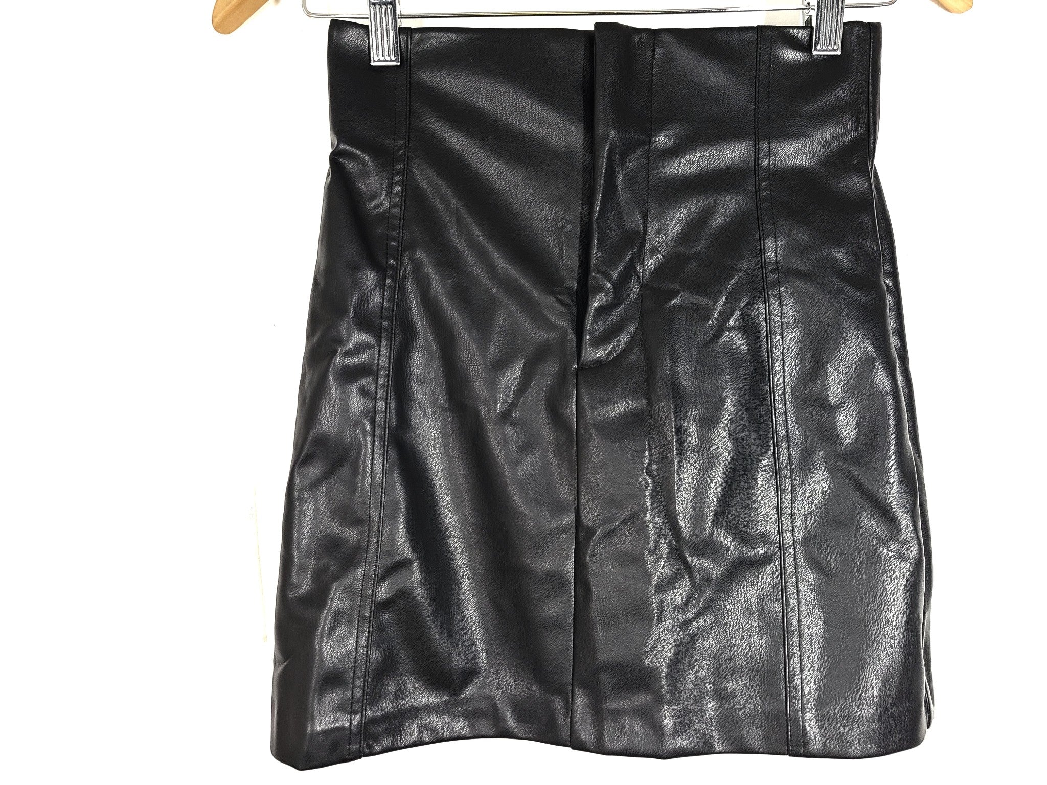 Zara Women's Faux Leather Mini Skirt High Waist Black XS 25"