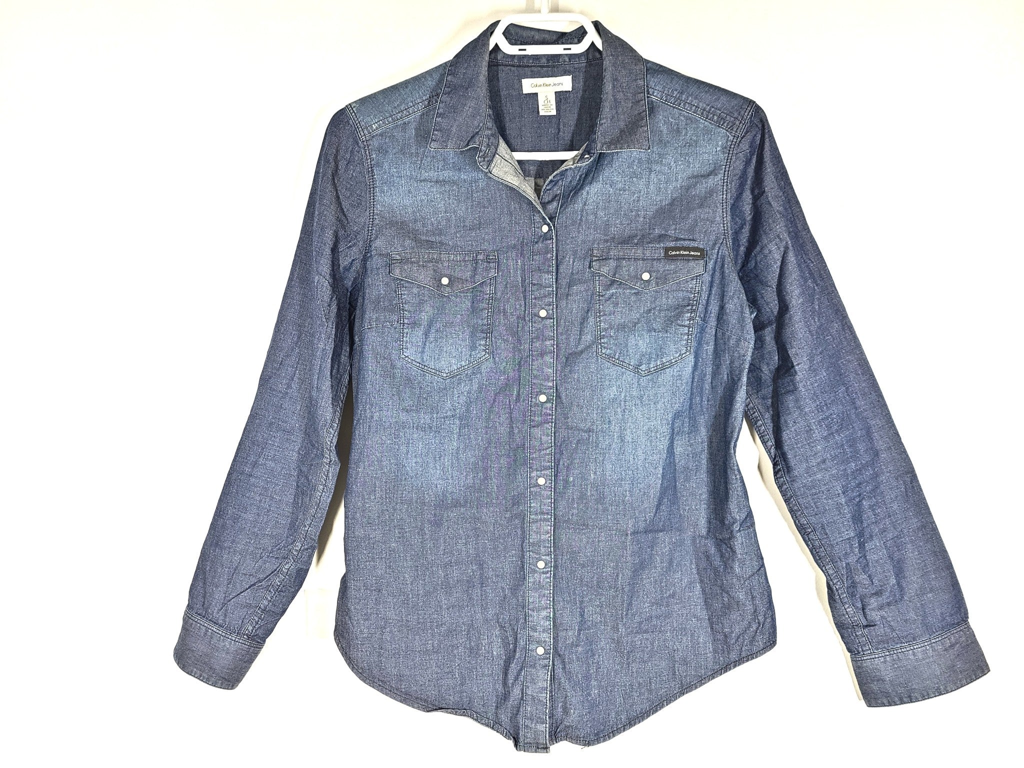 Calvin Klein Jeans Women's Denim Shirt Snap Button Long Sleeve Blue Sz S