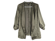 DKNY Open Blazer Smooth Satin P1BC7AWI Ruched Sleeves Olive Green Sz S