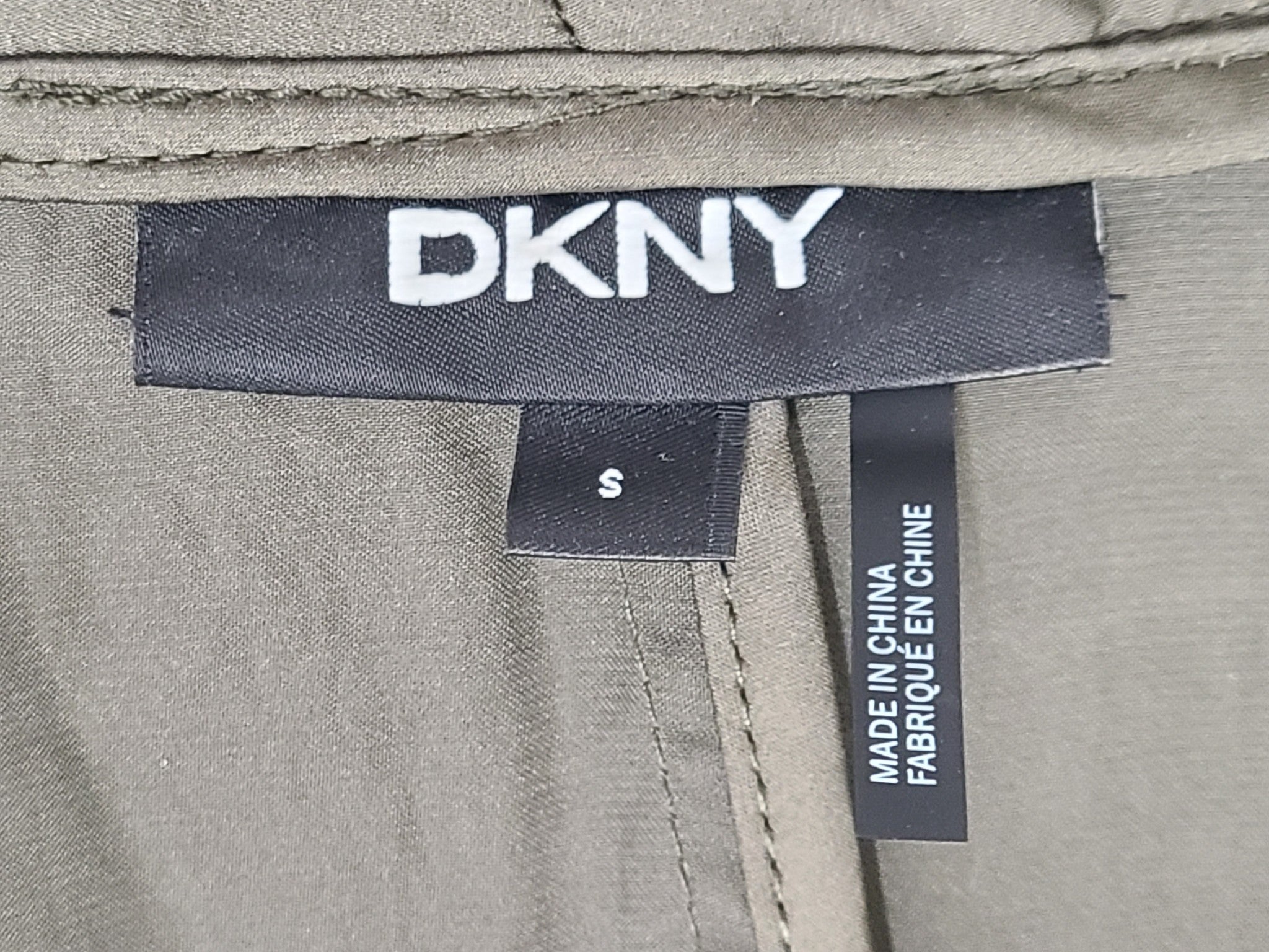 DKNY Open Blazer Smooth Satin P1BC7AWI Ruched Sleeves Olive Green Sz S