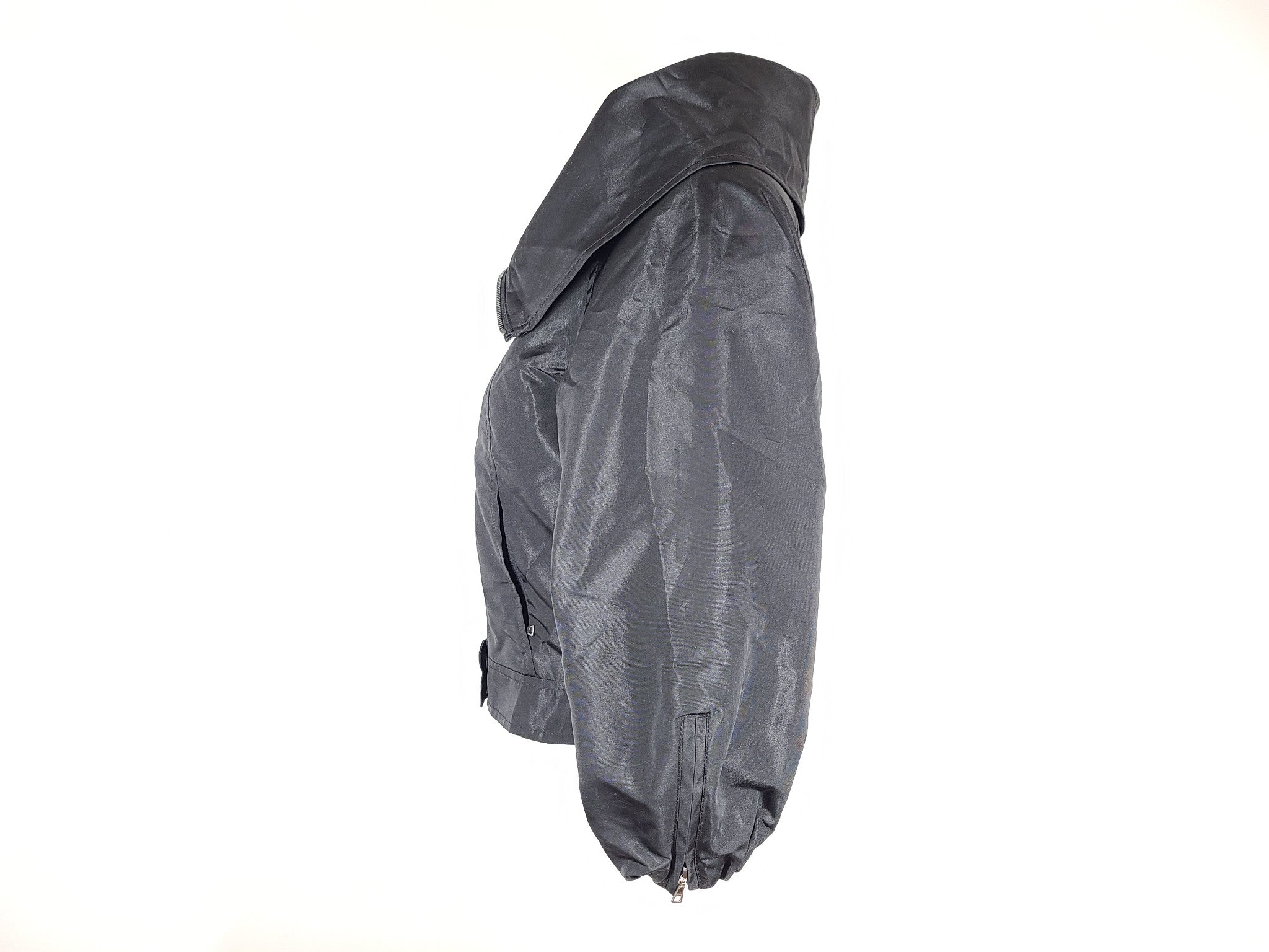 Prada Women's Cropped Light Jacket Cowl Collar Silk Black Size IT42 (US4-6)