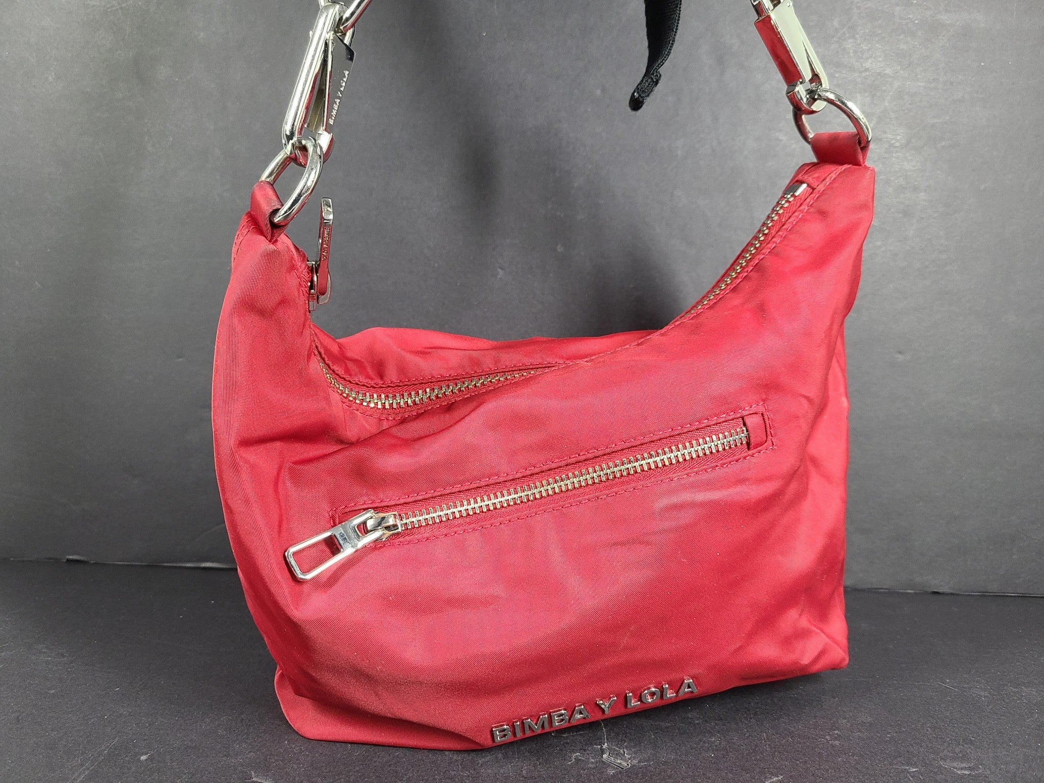 Bimba Y Lola Medium Banana Crossbody Bag Zip Closure Red