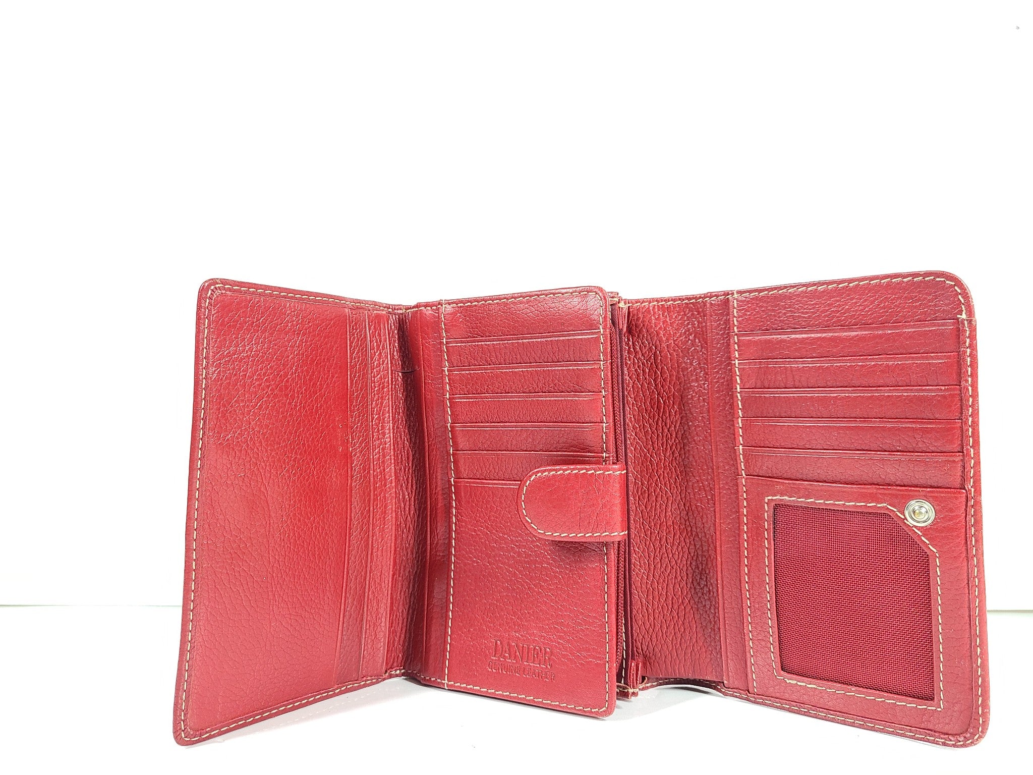 Danier Women's Leather Trifold Wallet Coin Pocket Red