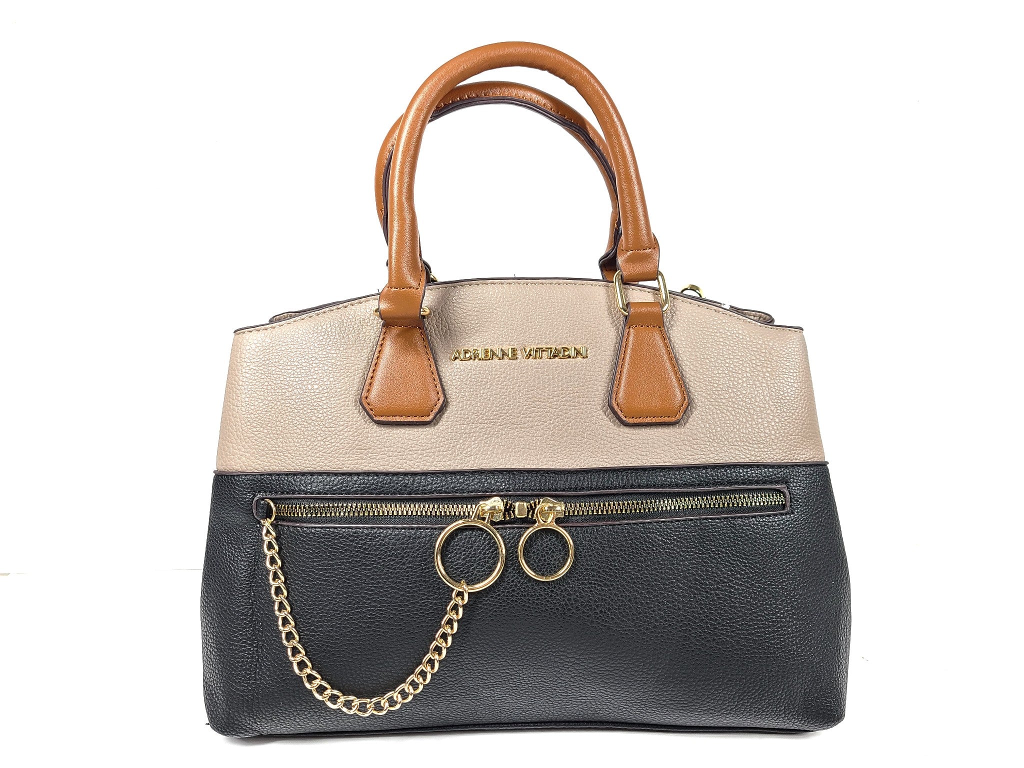 Adrienne Vittadini Double Handle Handbag Satchel Gray Black Brown
