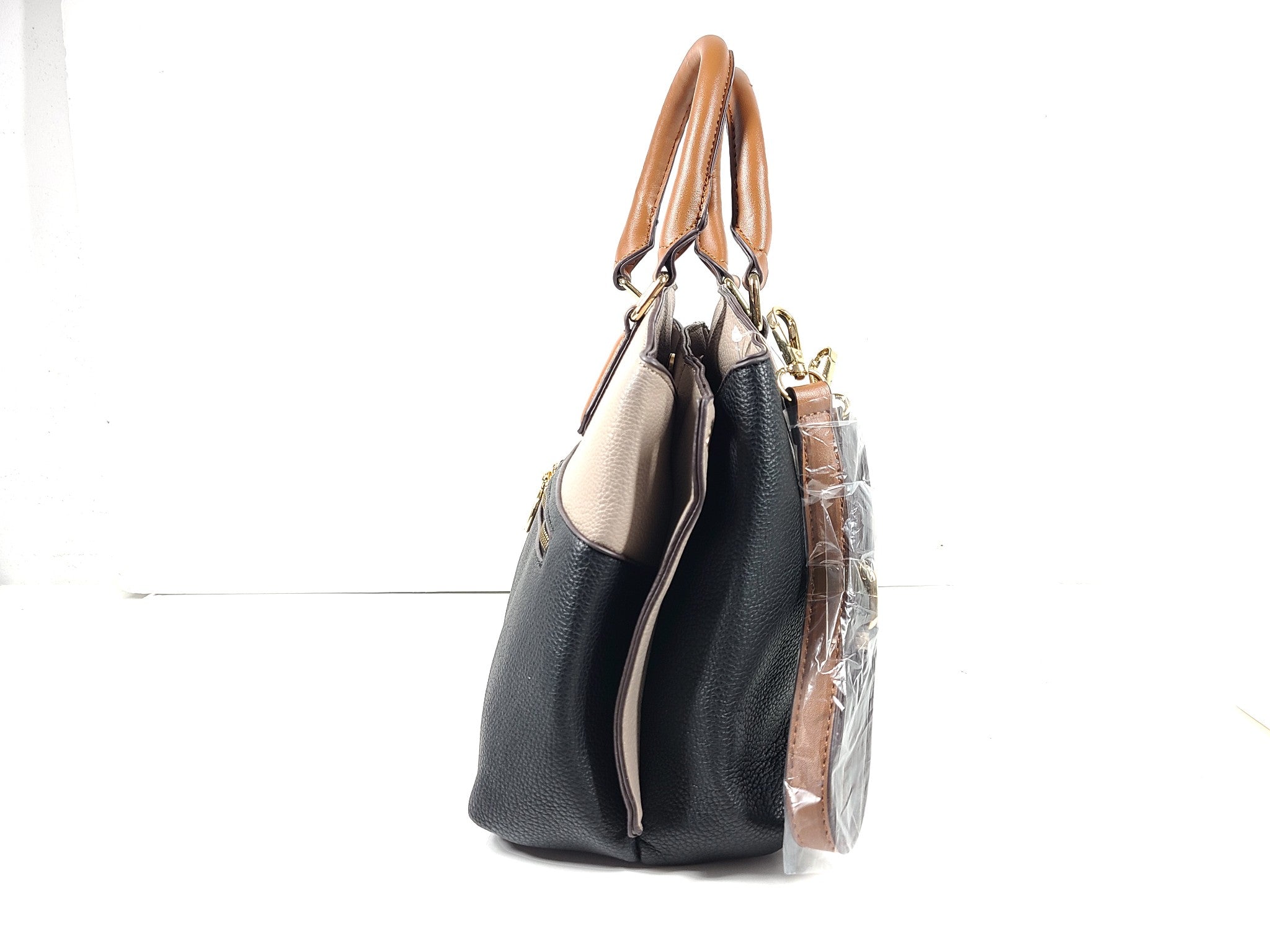 Adrienne Vittadini Double Handle Handbag Satchel Gray Black Brown